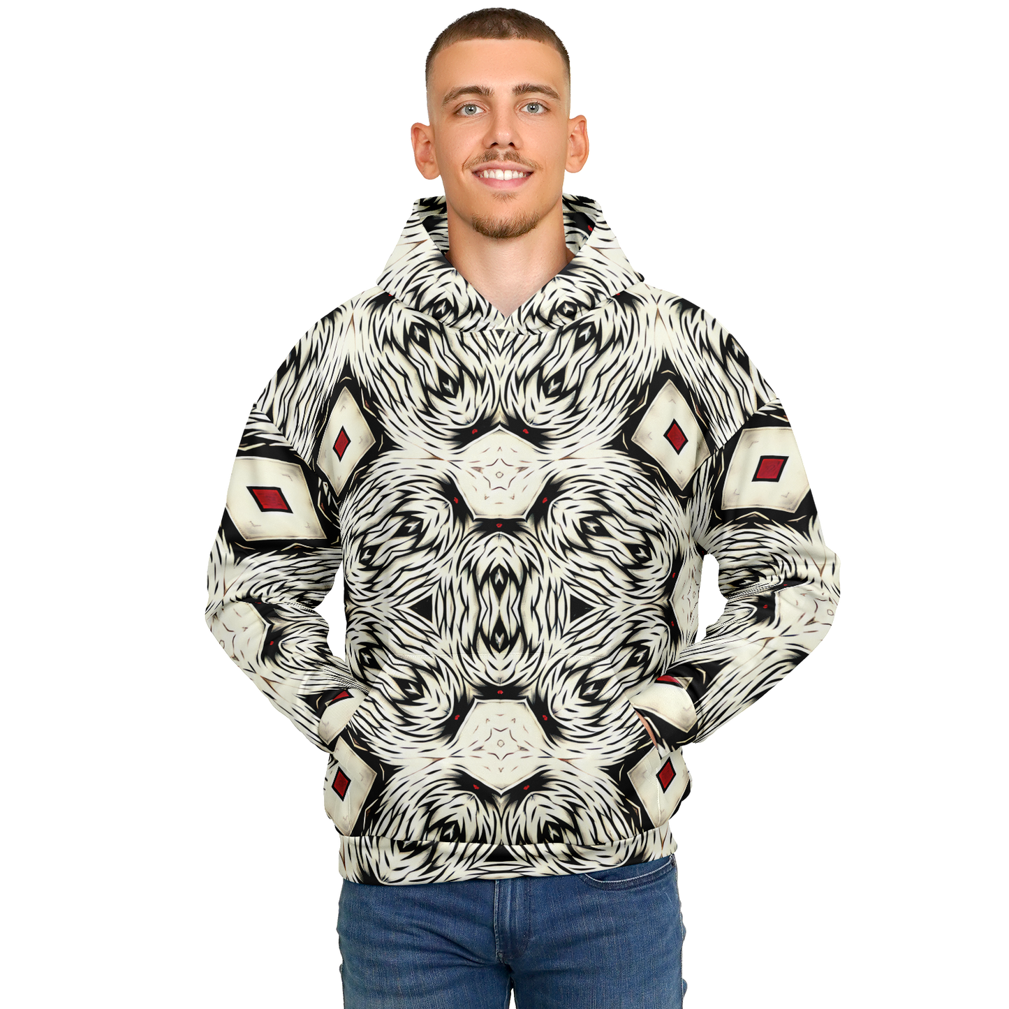 Men's Black & White Abstract Pattern All Over print Heavyweight Oversized Hoodie