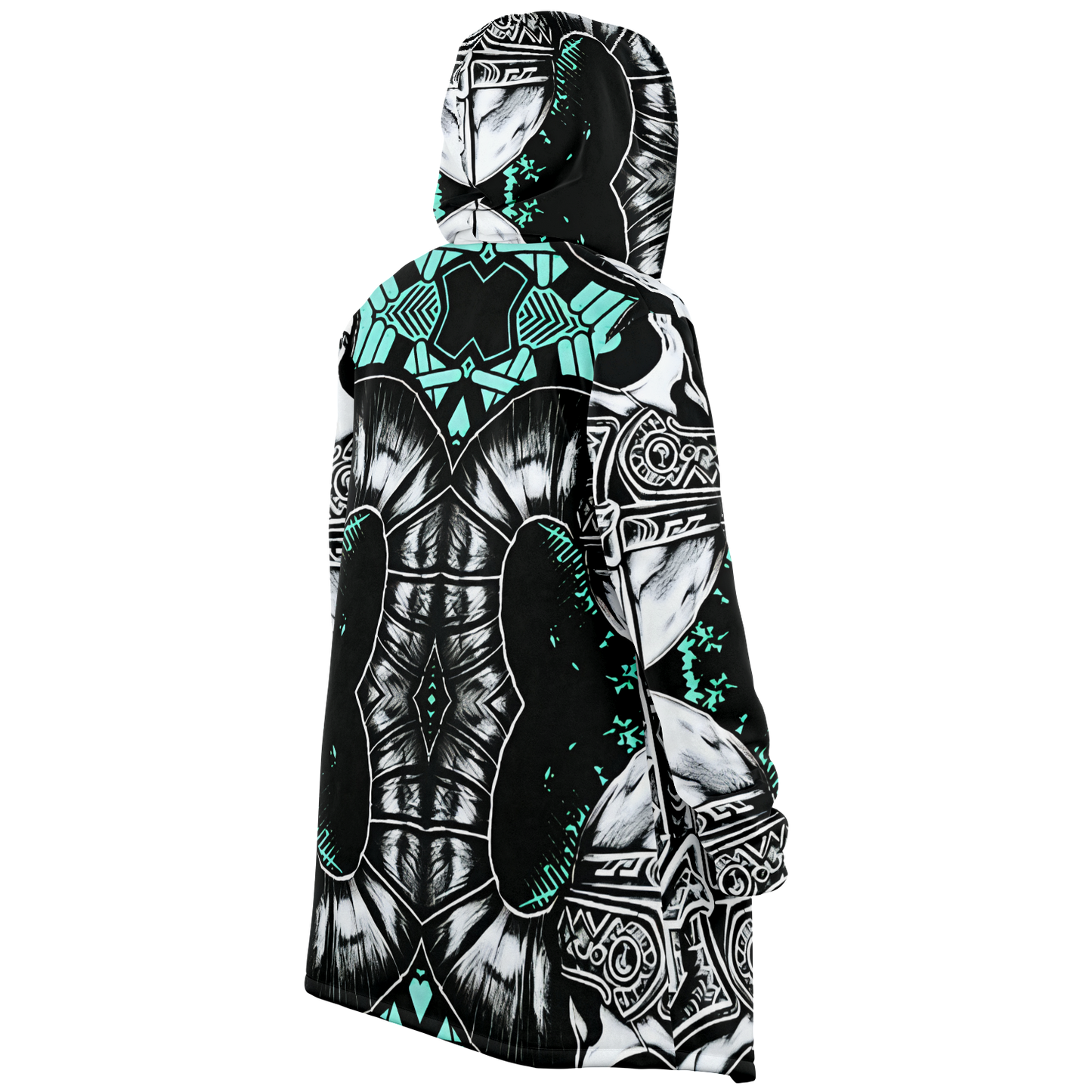 Women's Teal Black White & Green Geometric Pattern All Over Print Microfleece Cloak