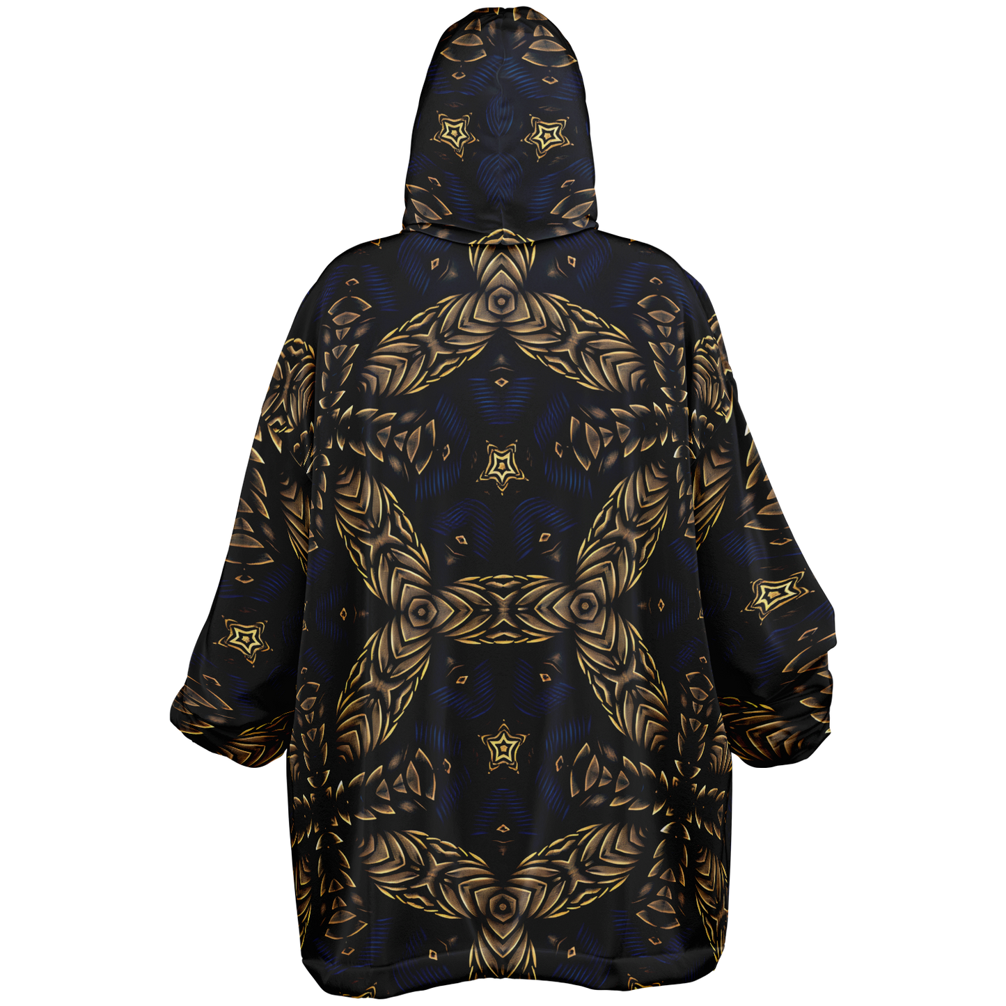 Men's Asymmetrical Gold, Blue & Black Pattern All Over Print Snug Hoodie