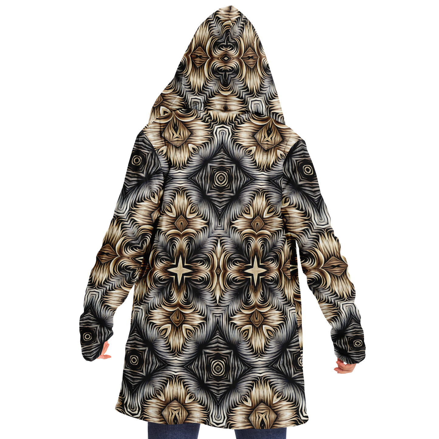 Women's Neutral Geometric Floral Pattern All Over print Microfleece Cloak