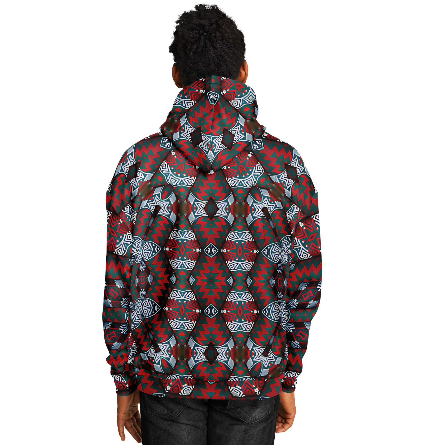Men's Red & Teal Geometric Pattern Heavyweight Oversized Hoodie