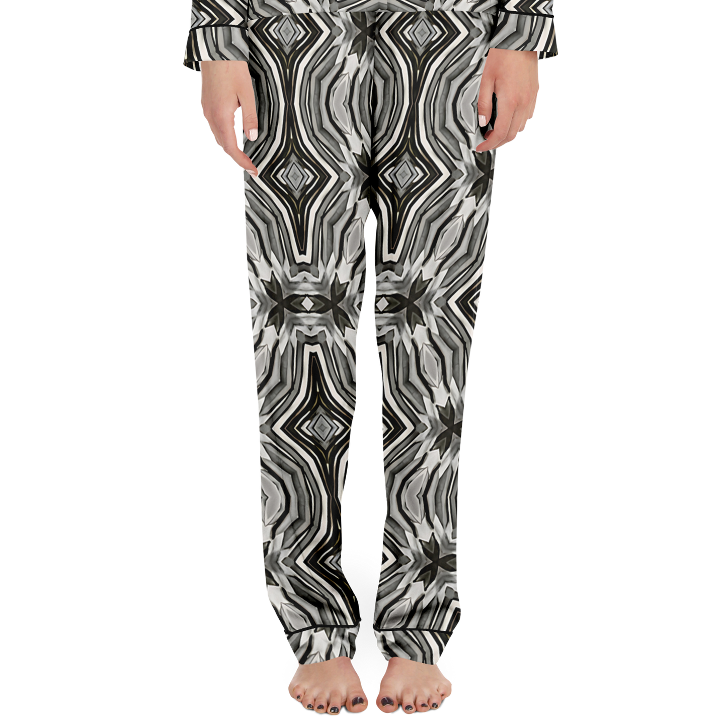 Women's Monochrome Kaleidoscope Pattern Satin Pajamas