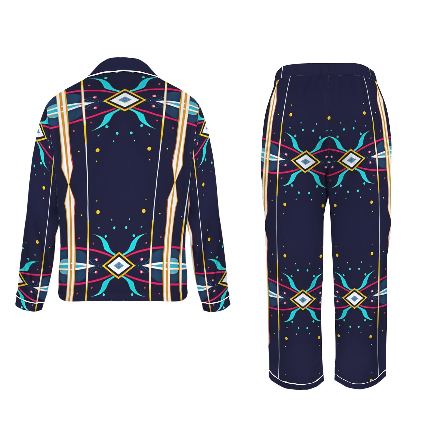 Women's Abstract Neon Geometry Pattern Print Women's Long Sleeve Satin Pajama Set