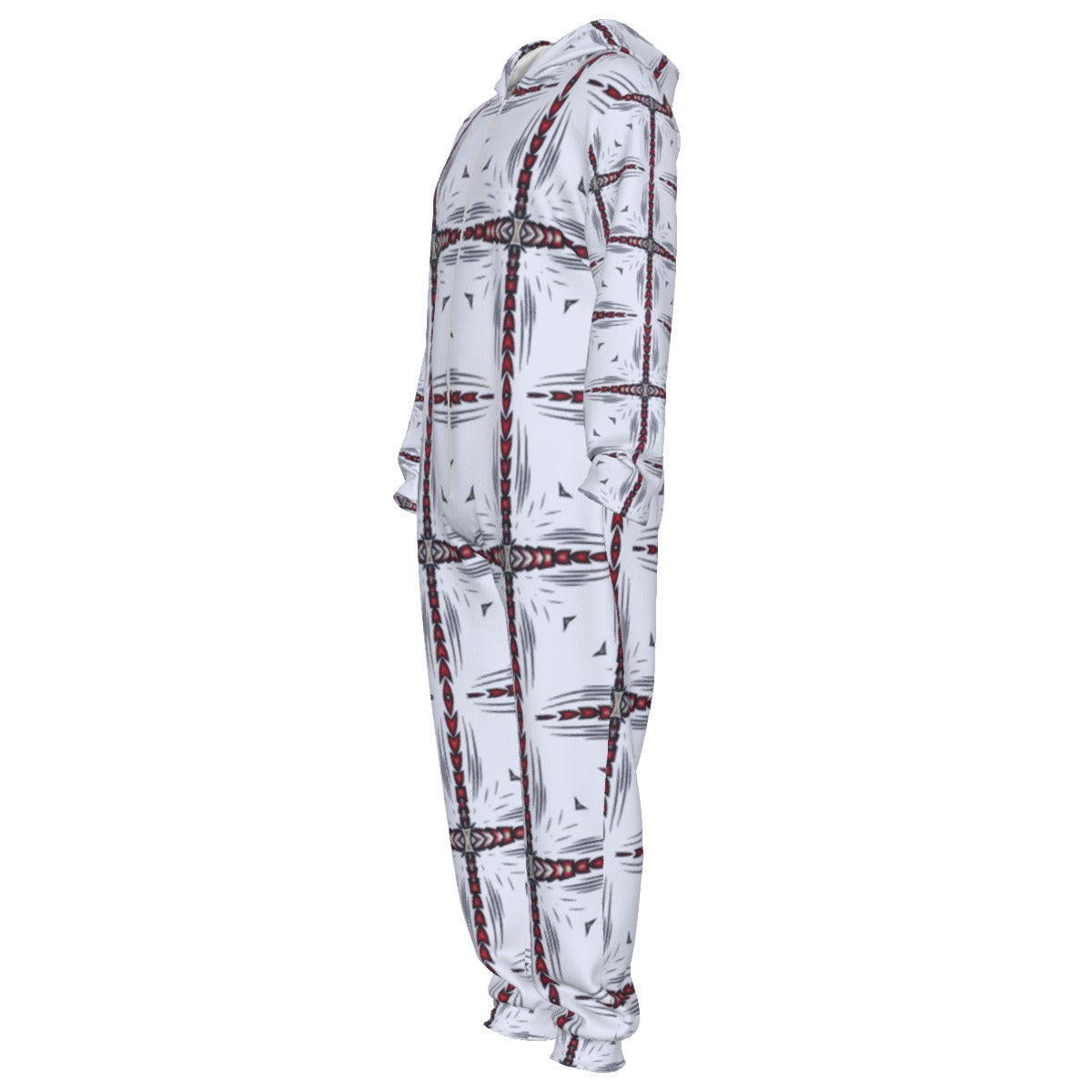 Men's Red & Gray Mosaic Pattern Design All-Over Print Unisex Thickened Home Jumpsuit