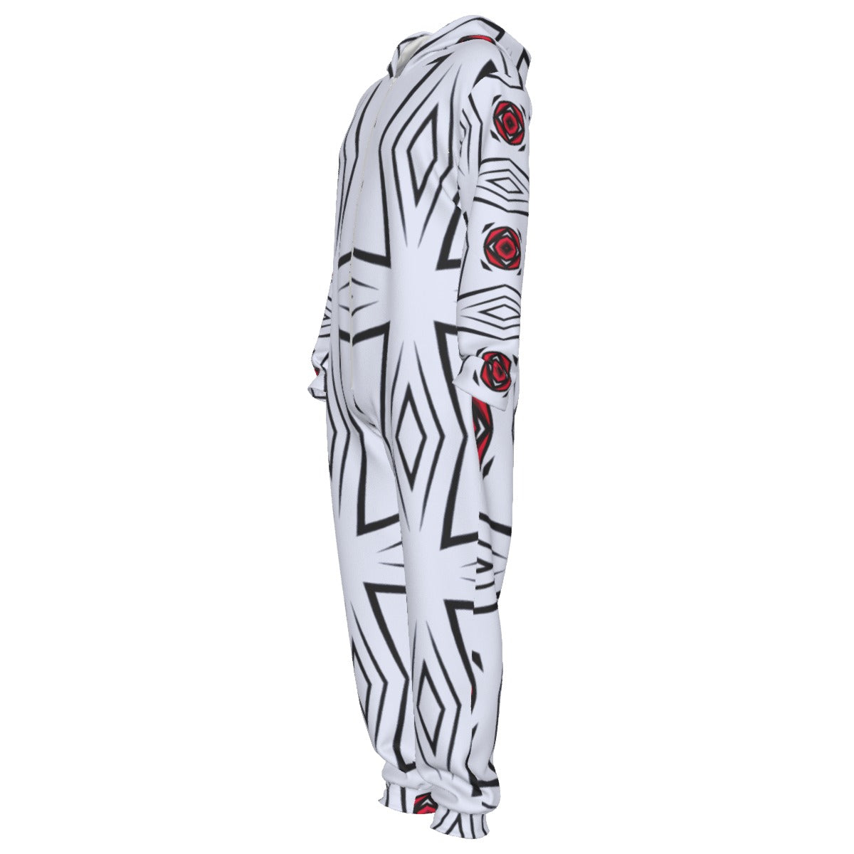 Men's Red & Gray Mosaic Pattern Design All Over Print Unisex Thickened Home Jumpsuit