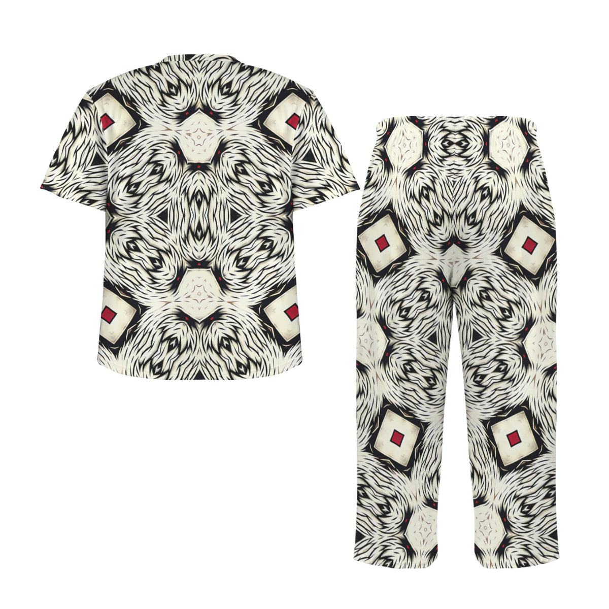 Men's Black & White Abstract Pattern Design All Over print Men's Crew Neck Pajama Set