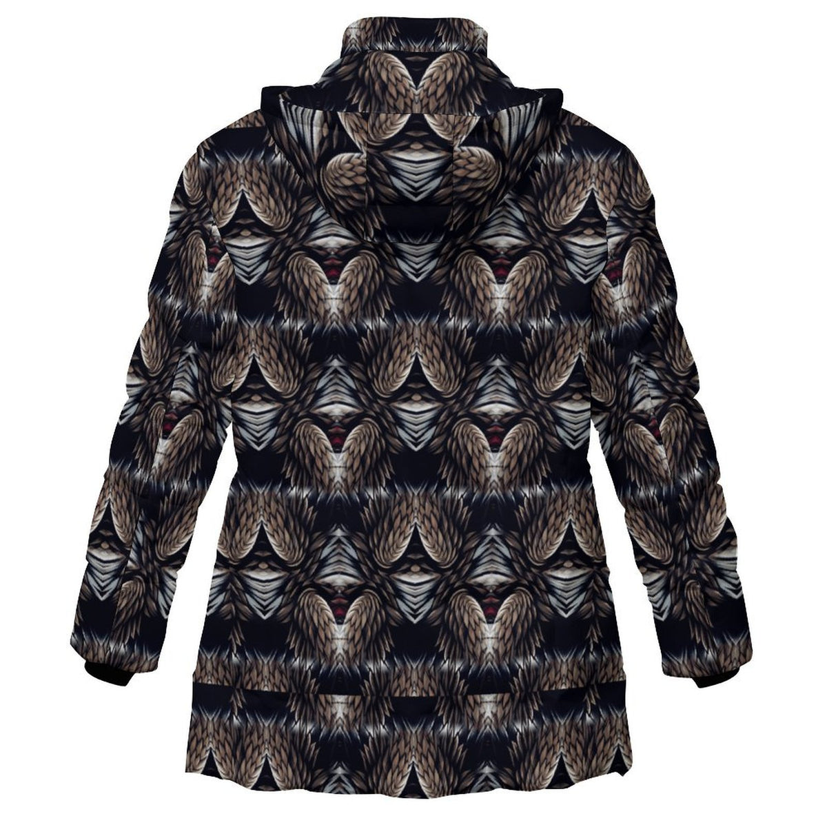 Women's Abstract Dark Kaleidoscope Pattern All Over Print Hooded Puffer Coat
