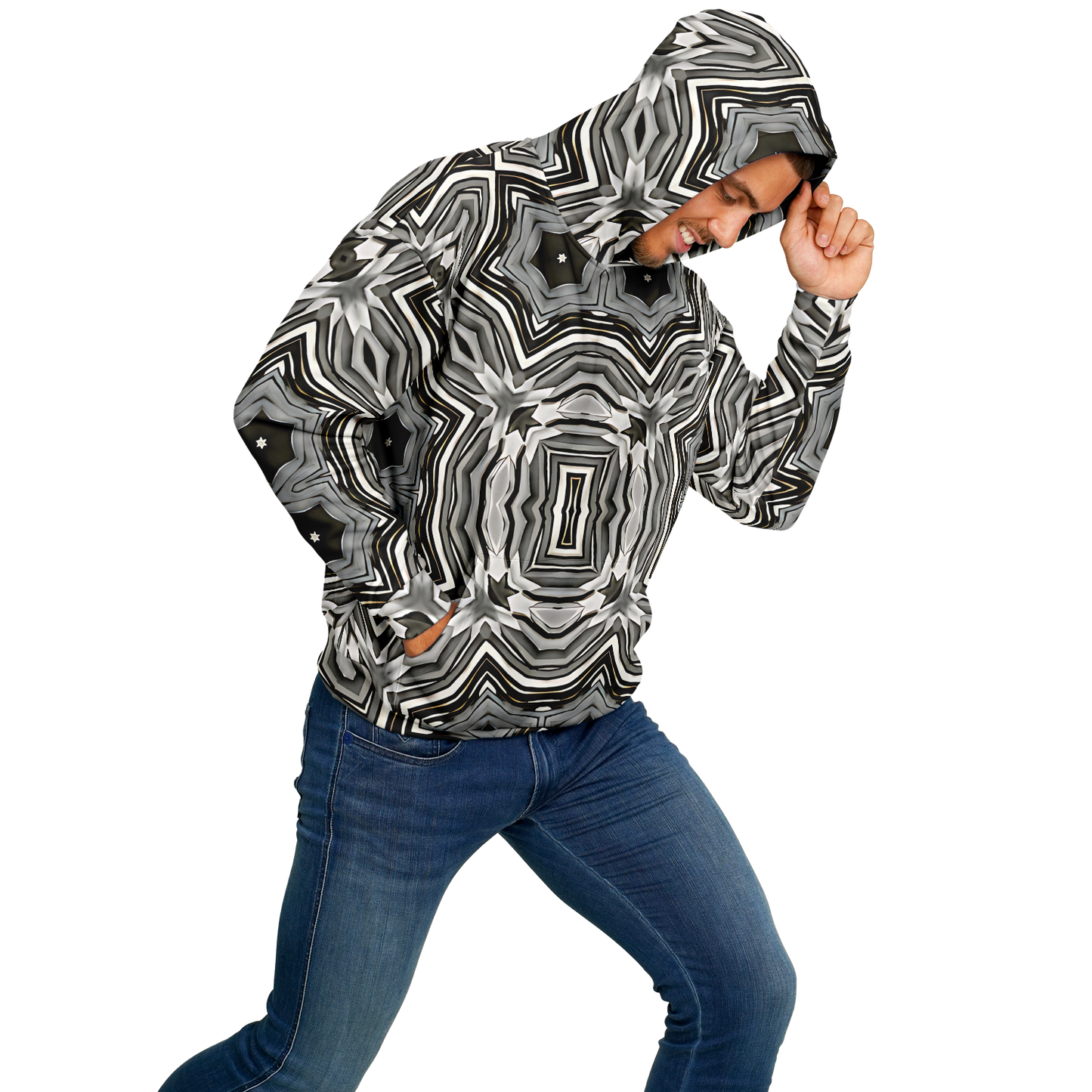 Men's Monochrome Kaleidoscope Pattern Heavyweight Oversized Hoodie