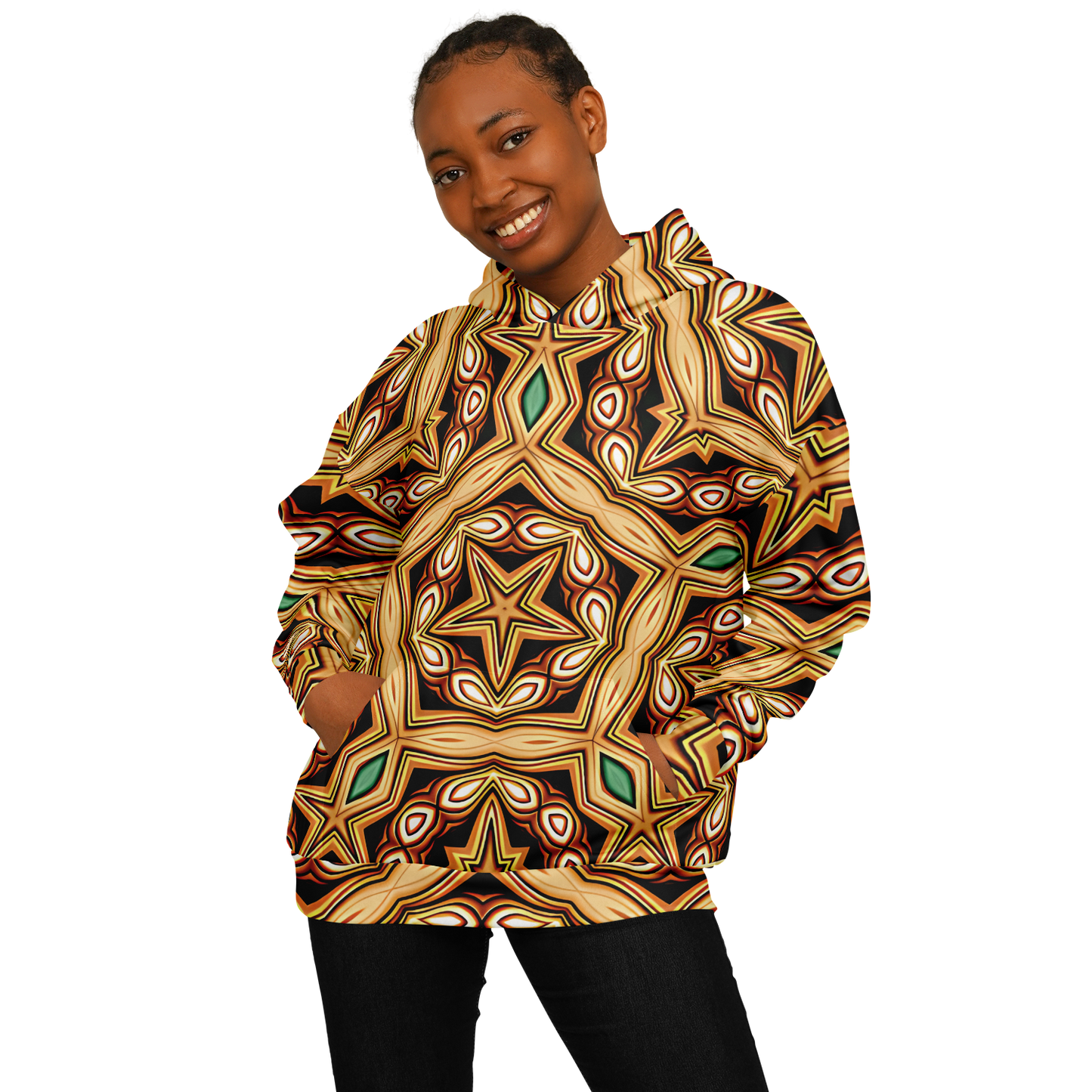 Women's Retro Geometric Brown & Teal Pattern Heavyweight Oversized Hoodie