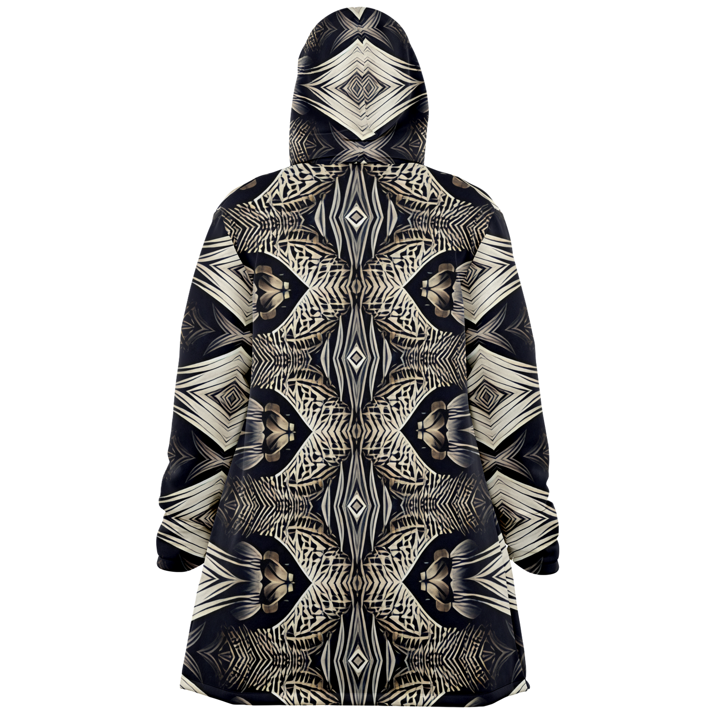 Women's Monochrome Geometric Kaleidoscope Pattern All Over Print Microfleece Cloak