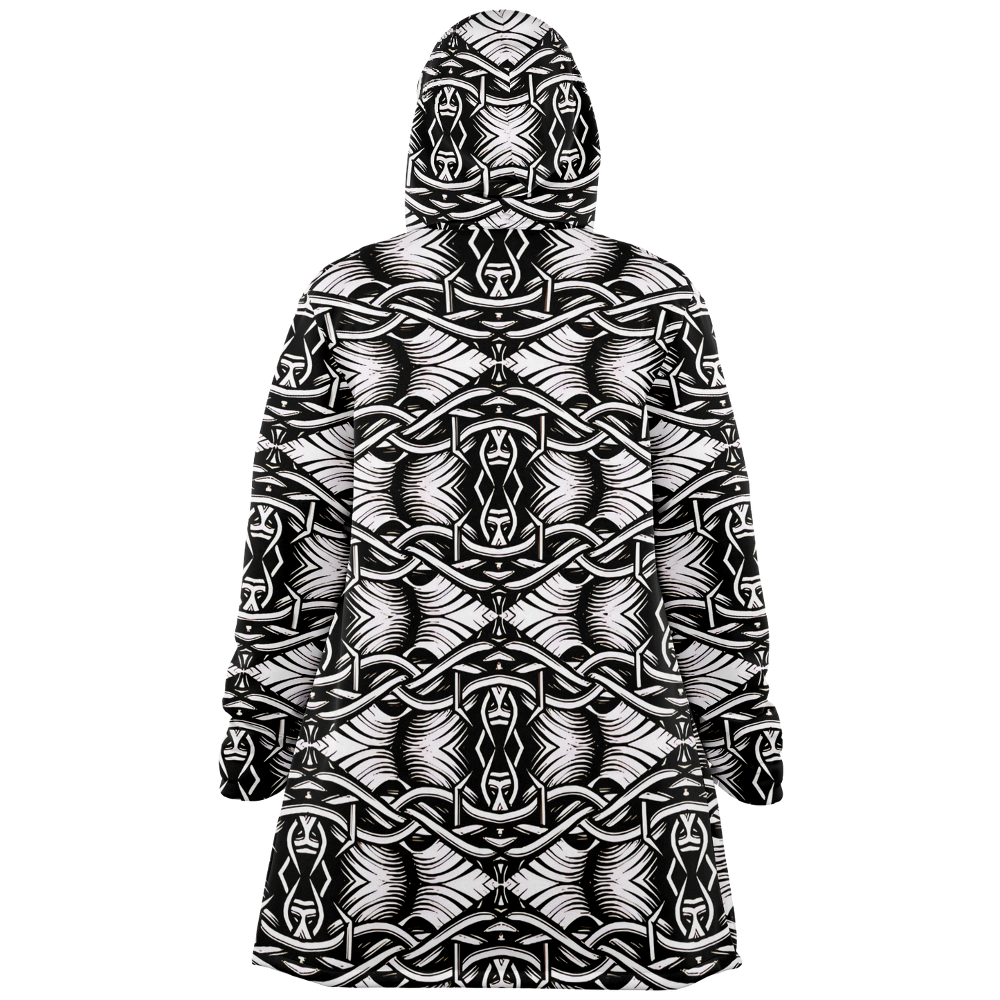 Women’s Black Intricate Silver Chain Tattoo Pattern High Microfleece Cloak