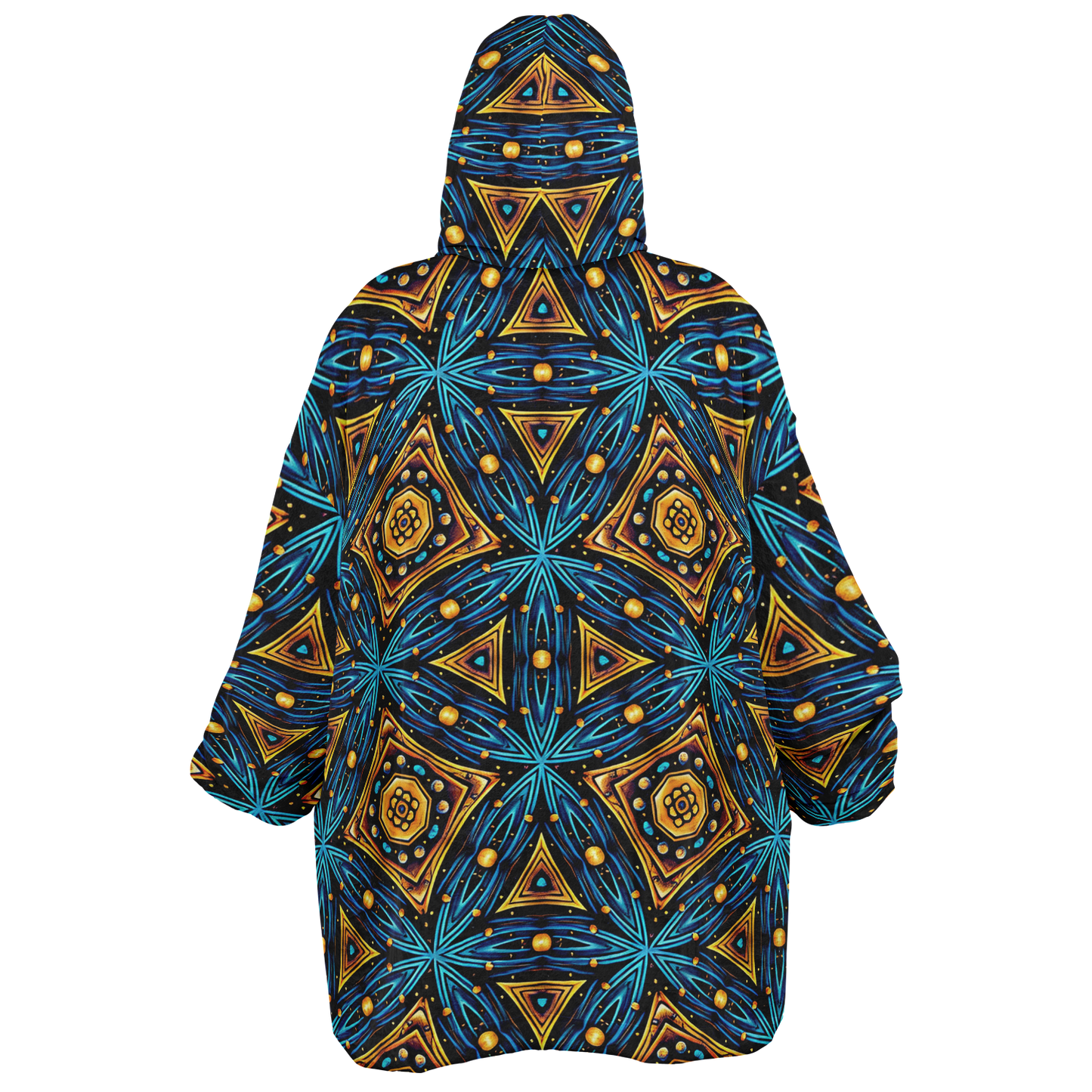 Men's Blue & Gold Geometric Pattern All Over Print Snug Hoodie Economy