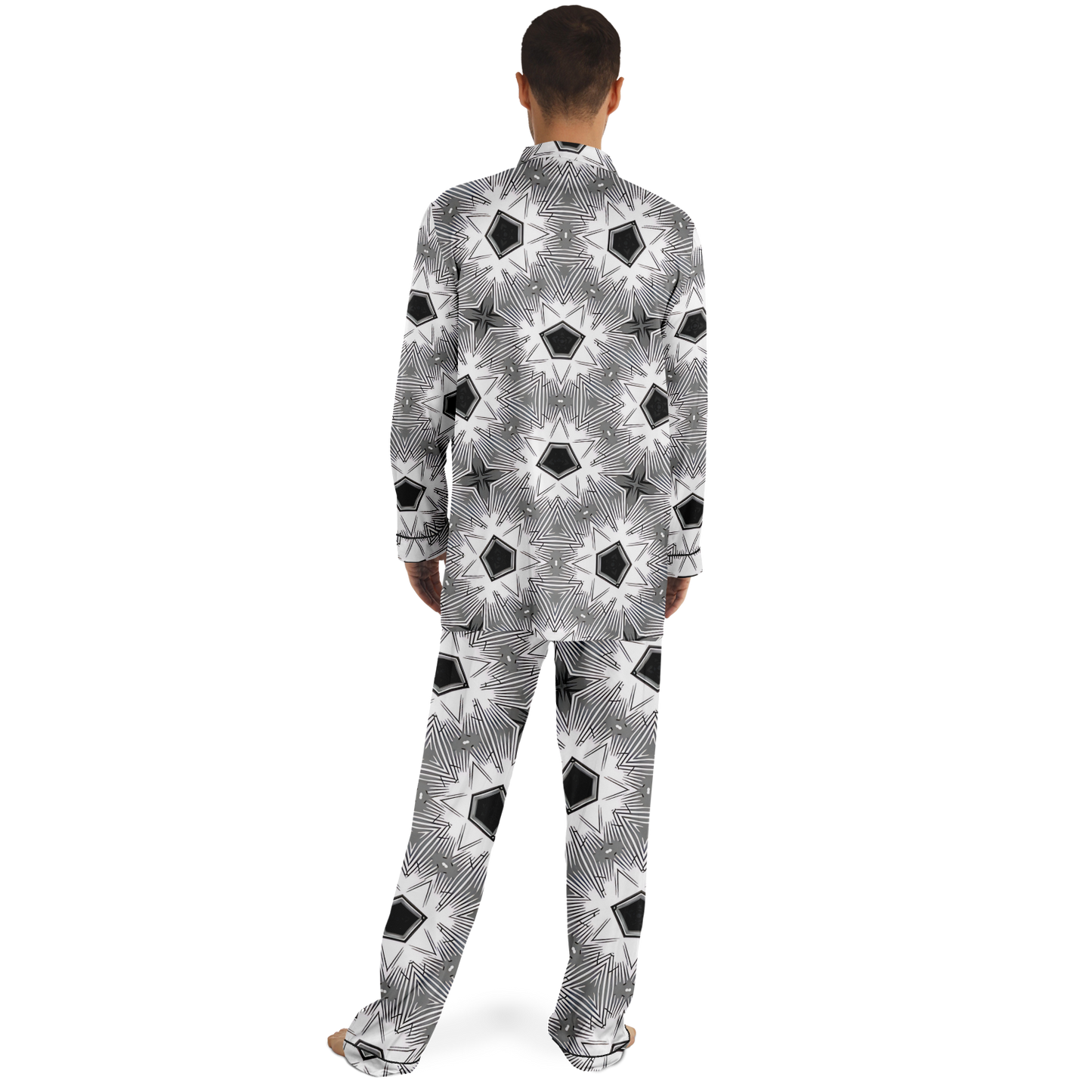 Men's Monochrome Tie-Dye Pattern Satin Pajamas