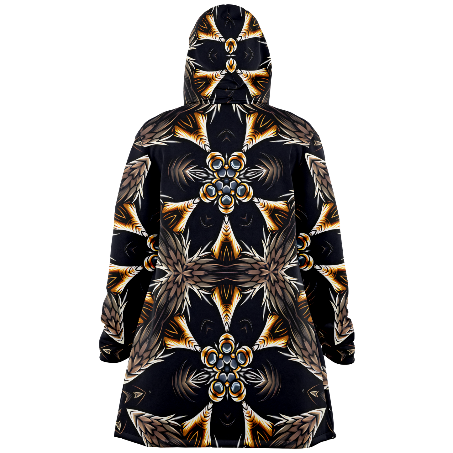 Women's Geometric Black & Gold Kaleidoscope Print Microfleece Cloak