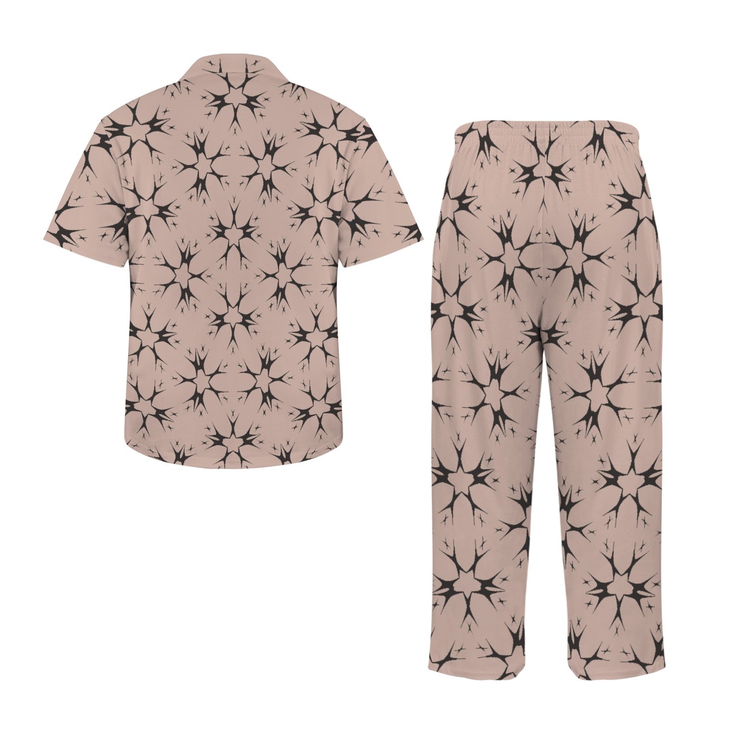 Men's Blush Pink Kaleidoscope Pattern All Over Print V-Neck Pajama Set