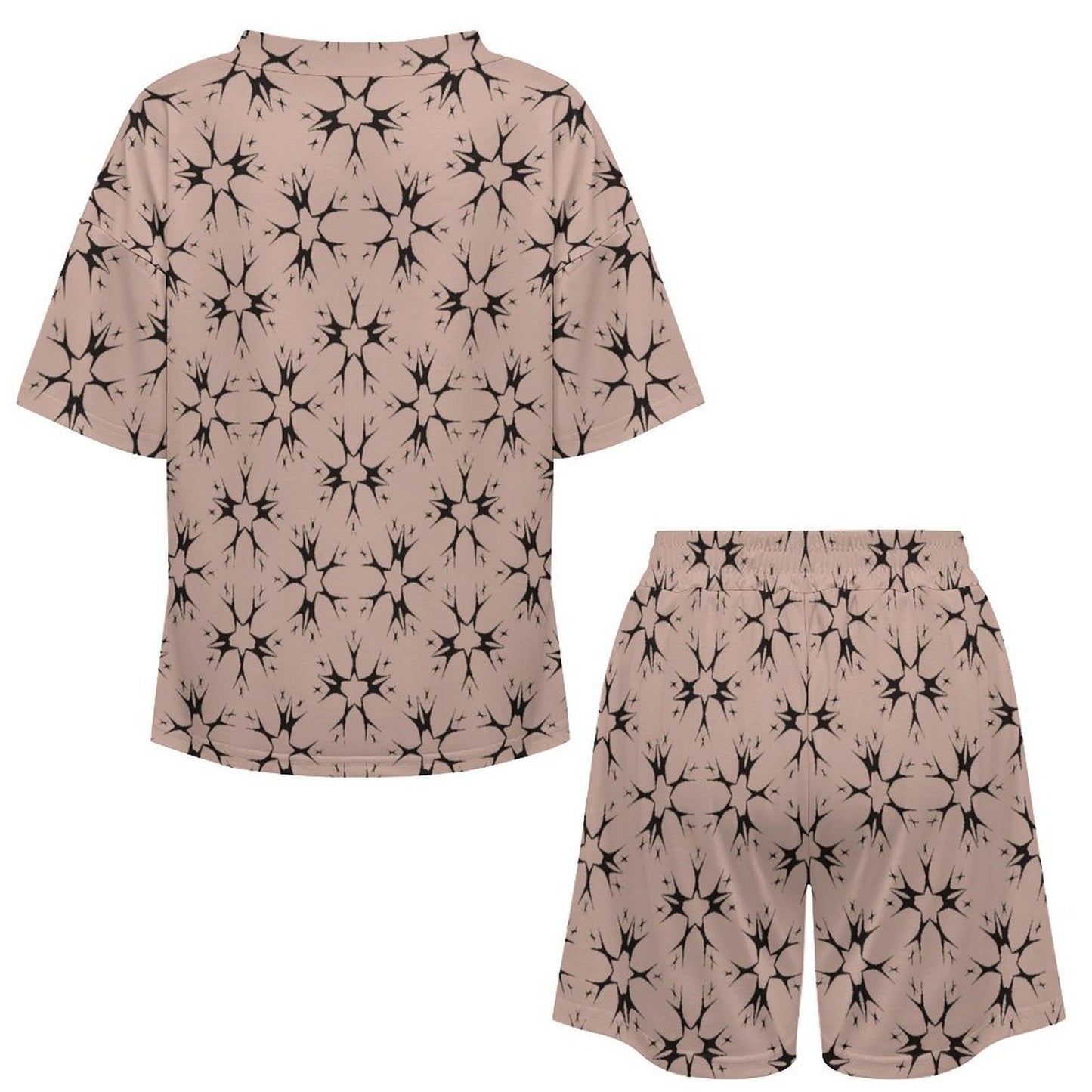 Women's Blush Pink Kaleidoscope Pattern All-Over Print V-Neck Short Sleeve Pajama Set