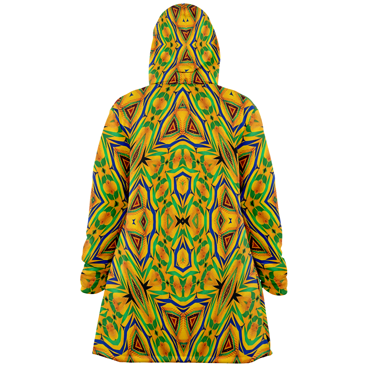 Men's Vibrant Yellow Green Geo Kente Pattern All-Over Print Microfleece Cloak