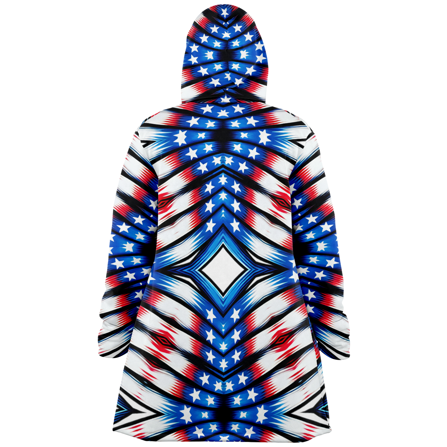 Women's Red White Blue Geometric Pattern All-Over Print Microfleece Cloak