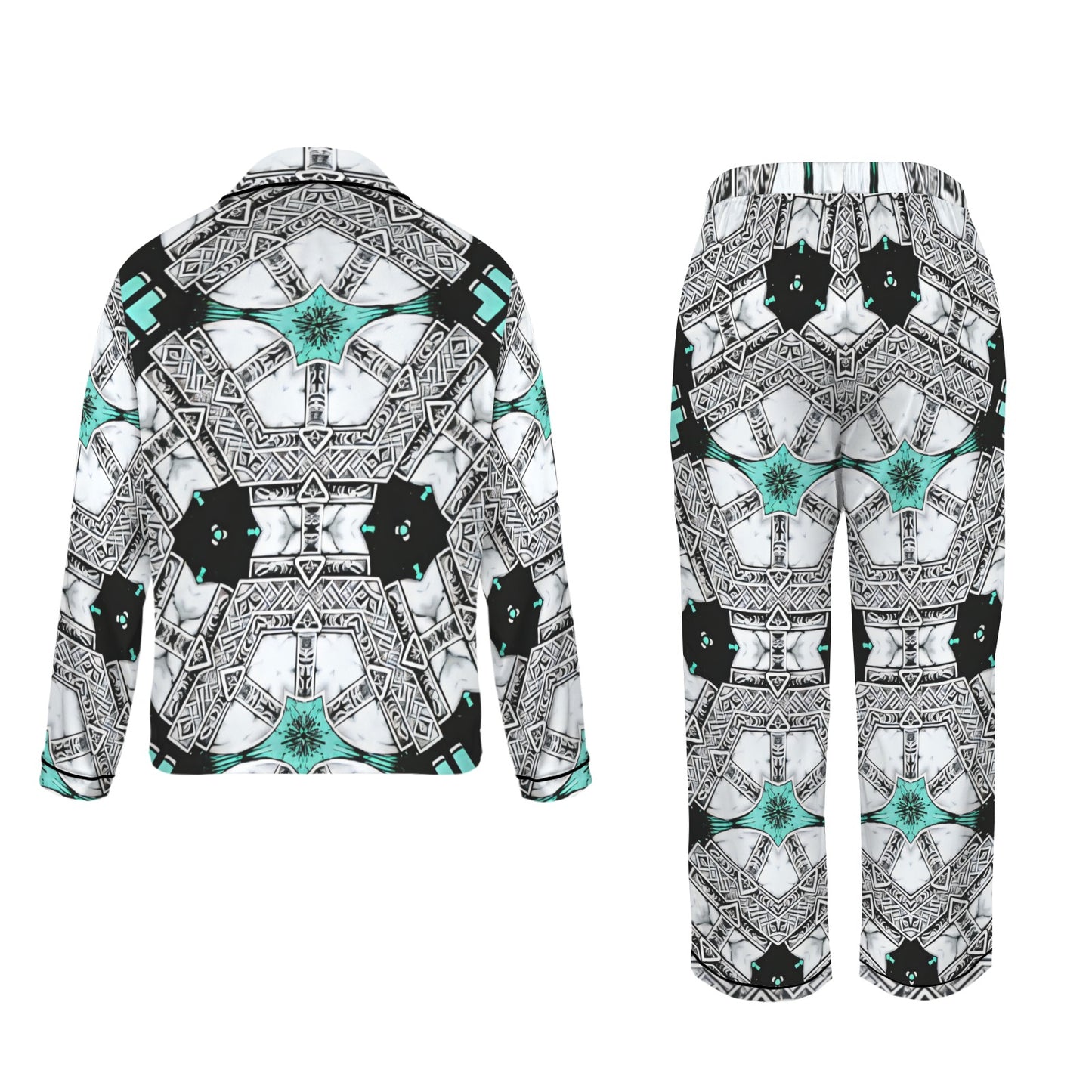 Women's Kaleidoscope Geo Pattern All Over Print Long Sleeve Satin Pajama Set