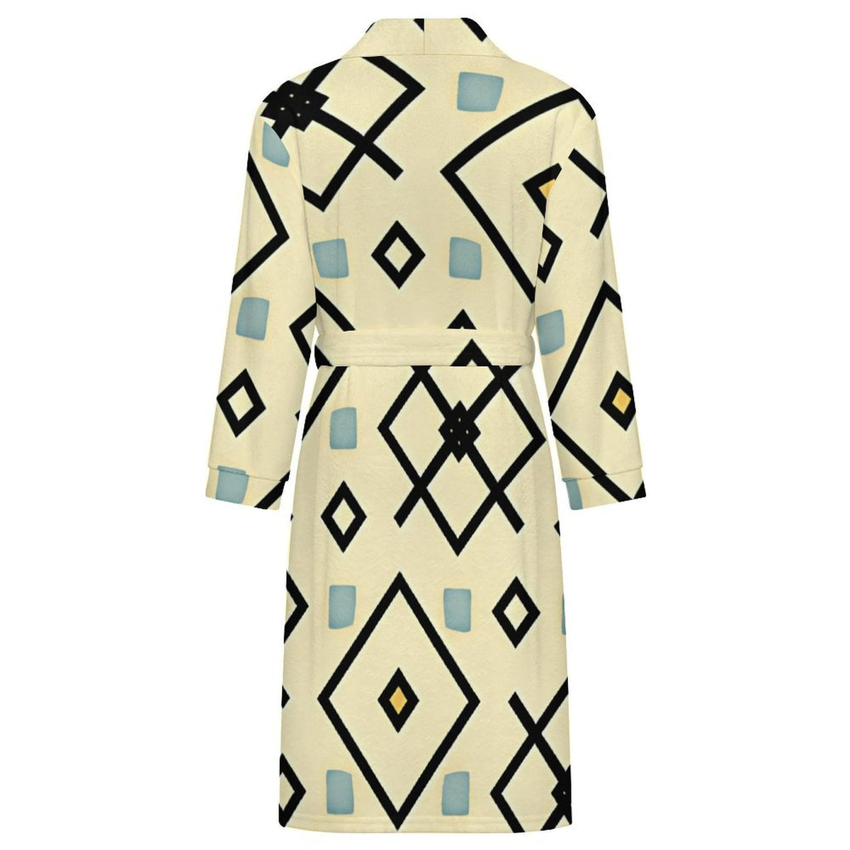 Men's Retro Cream Geo Diamond Pattern All Over Print Flannel Adult Lounge Robe