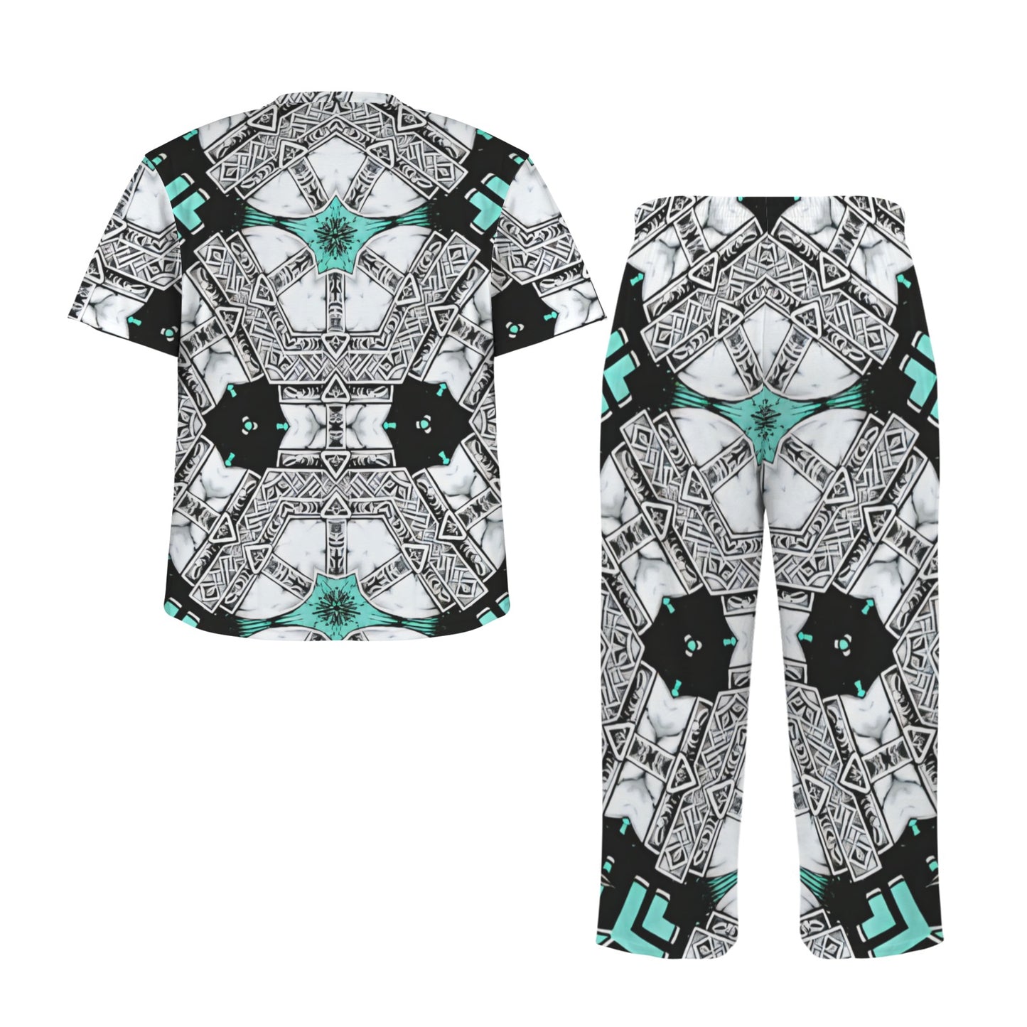 Men's Kaleidoscope Geo Pattern All Over Print Crew Neck Pajama Set