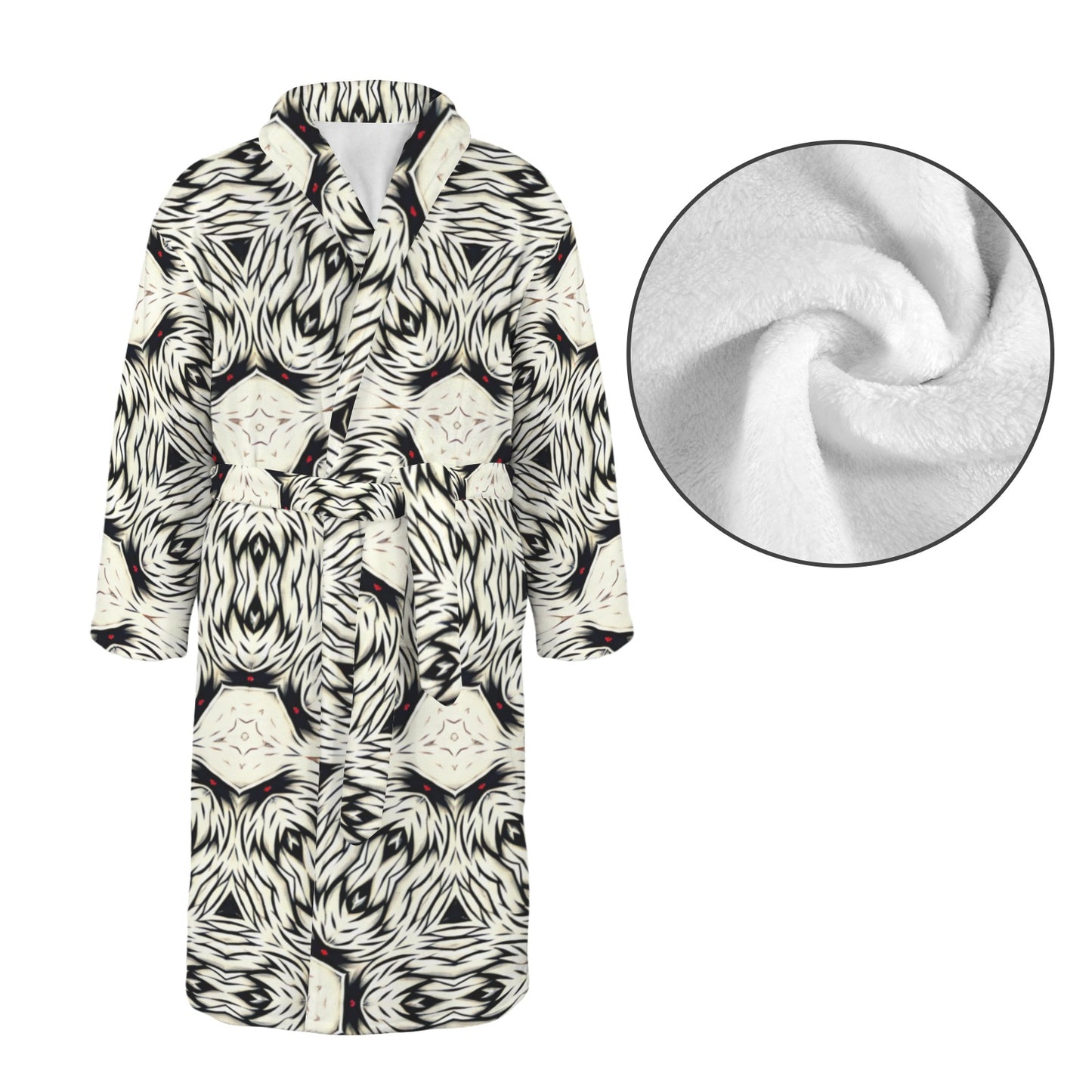 Men's Black & White Abstract Pattern All Over print Belted Sleep Robe