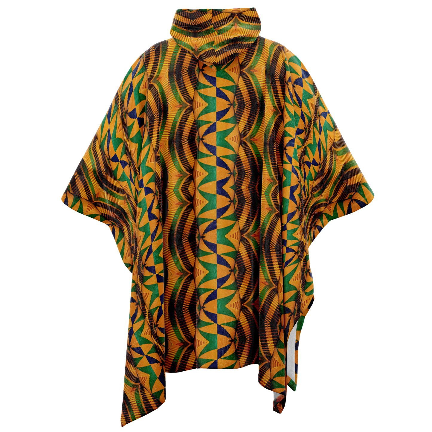 Men's African Kente Geometric Pattern All-Over Print Flannel Blanket Poncho