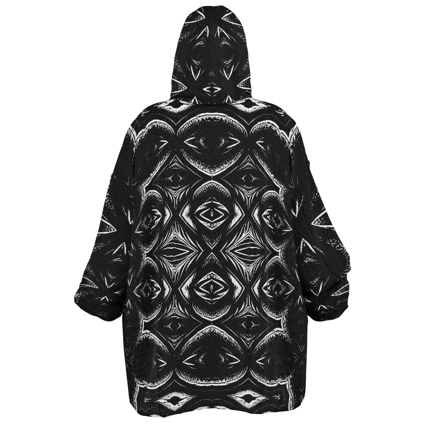 Women's Black Kaleidoscope Pattern All-Over Print Snug Hoodie Economy