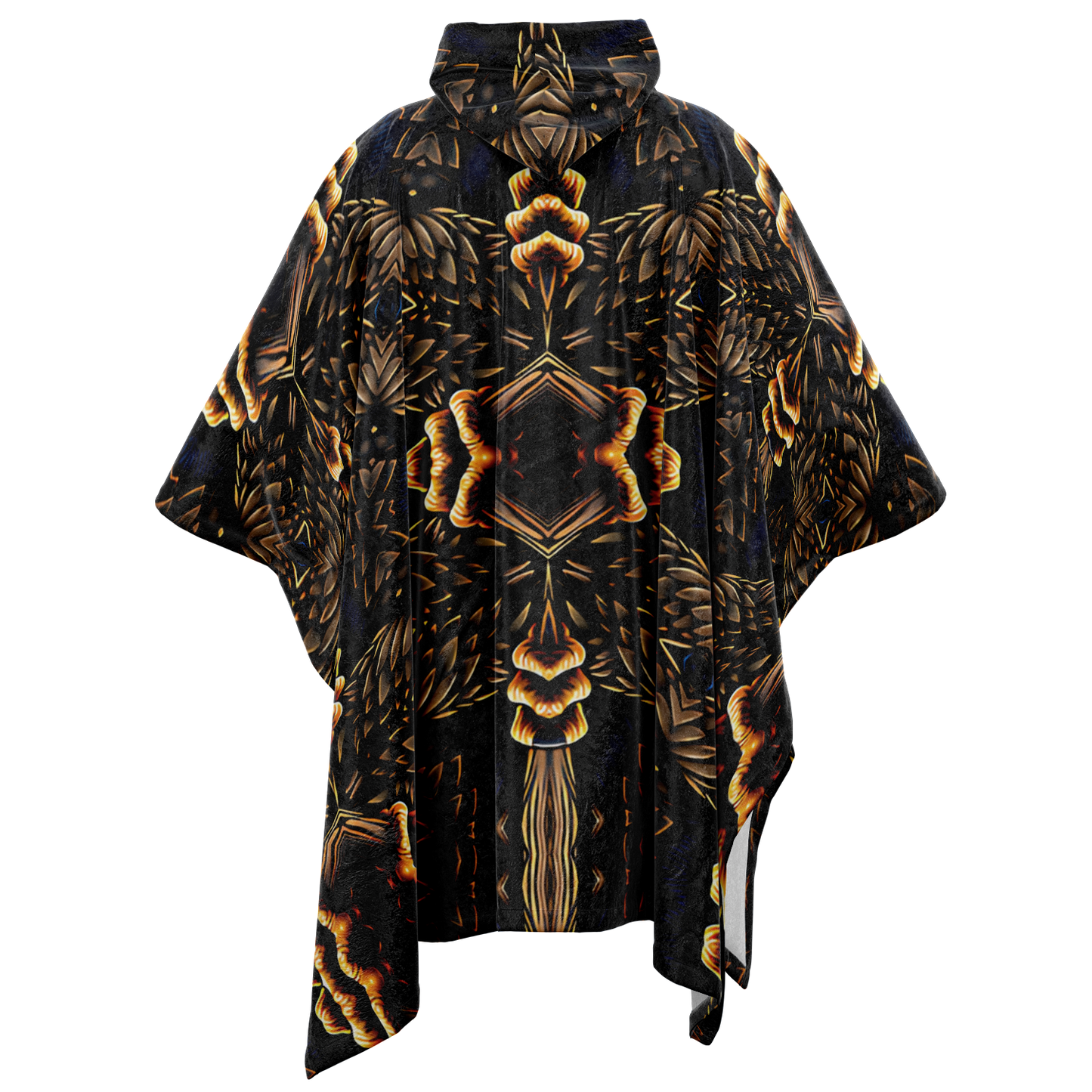 Women's Geometric Gold & Black Pattern Flannel Blanket Poncho