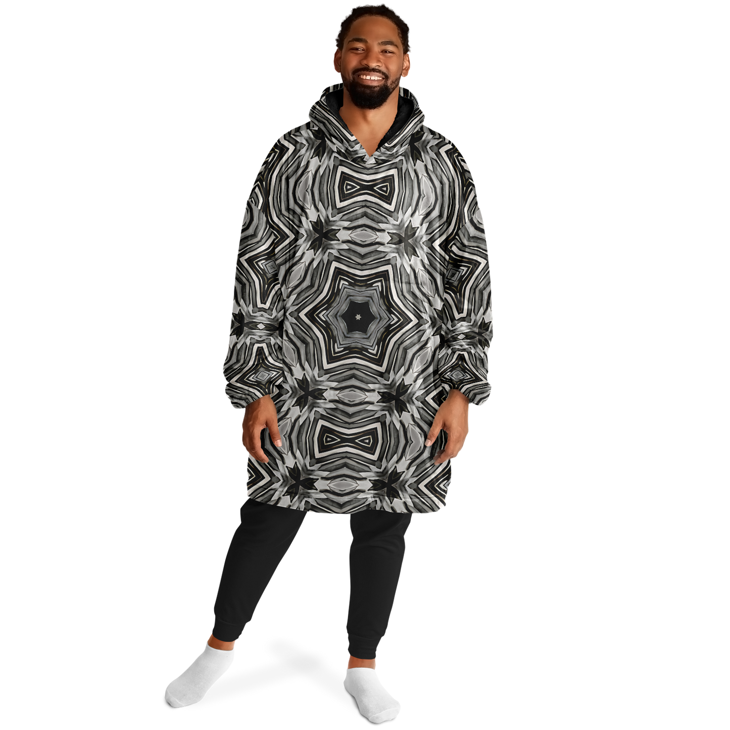 Men's Monochrome Kaleidoscope Pattern Snug Hoodie