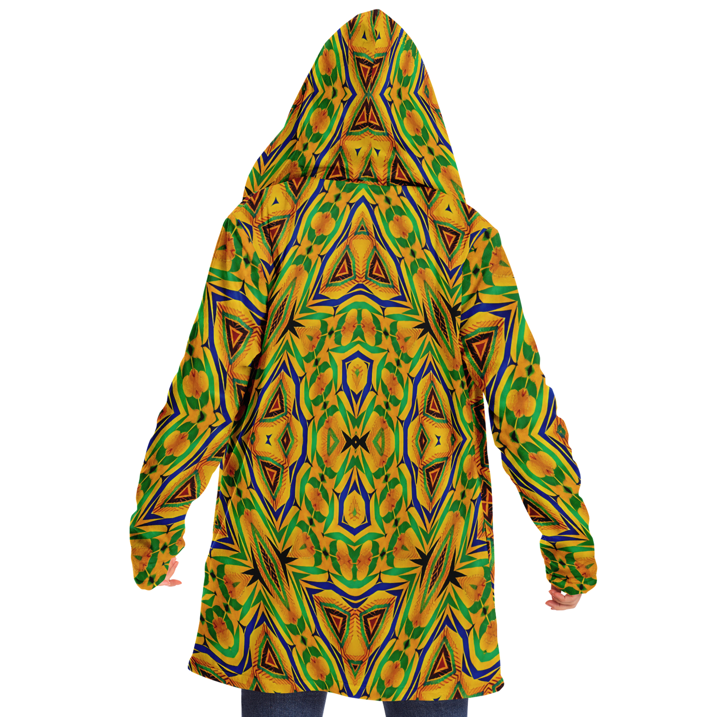 Women's Vibrant Yellow Green Geo Kente Pattern All-Over Print Microfleece Cloak