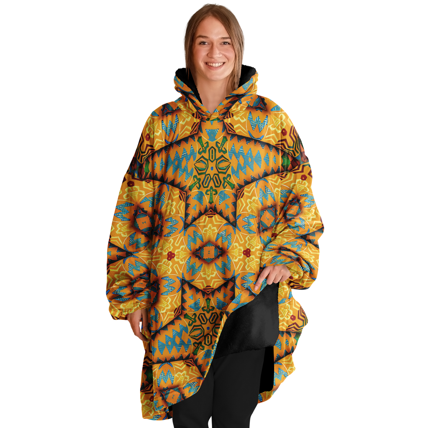 Women's Golden Geometric Mosaic Pattern Snug Hoodie