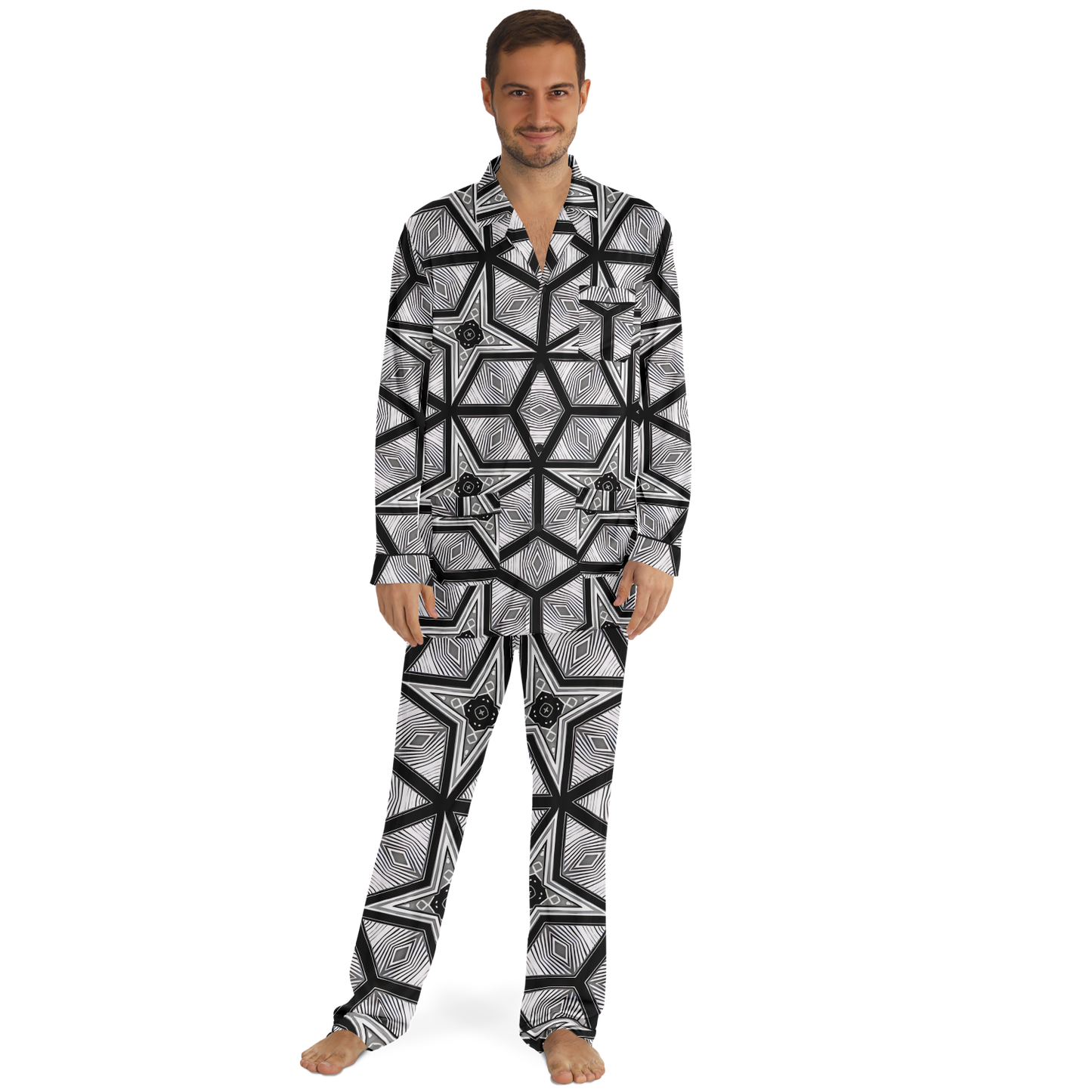 Men's Geometric Star Grid Satin Pajamas