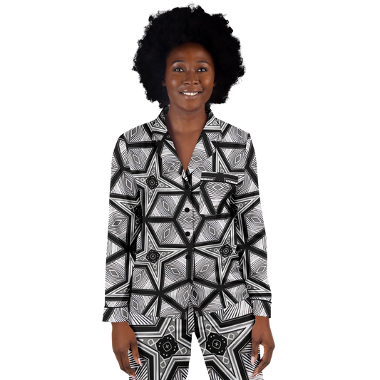 Women's  Geometric Star Grid Satin Pajamas