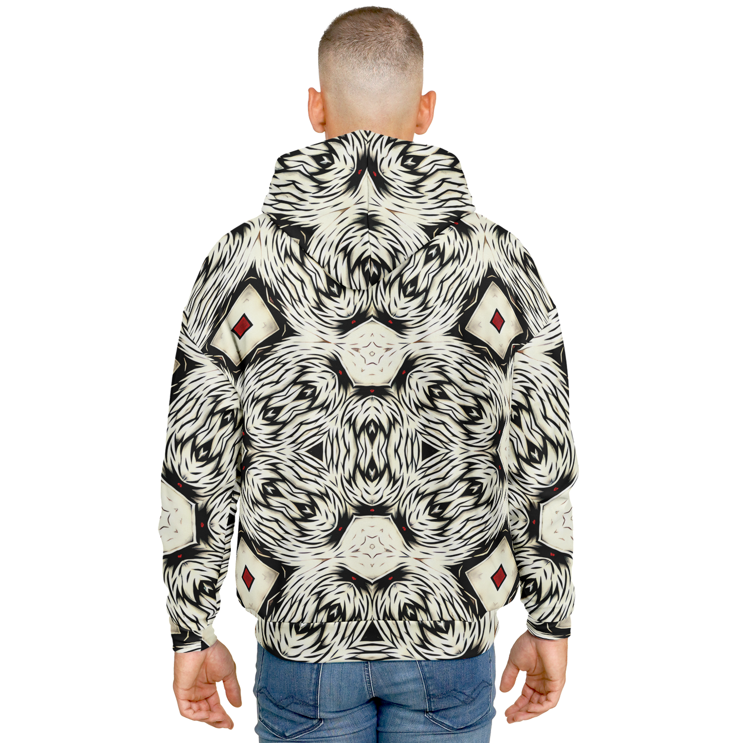 Men's Black & White Abstract Pattern All Over print Heavyweight Oversized Hoodie
