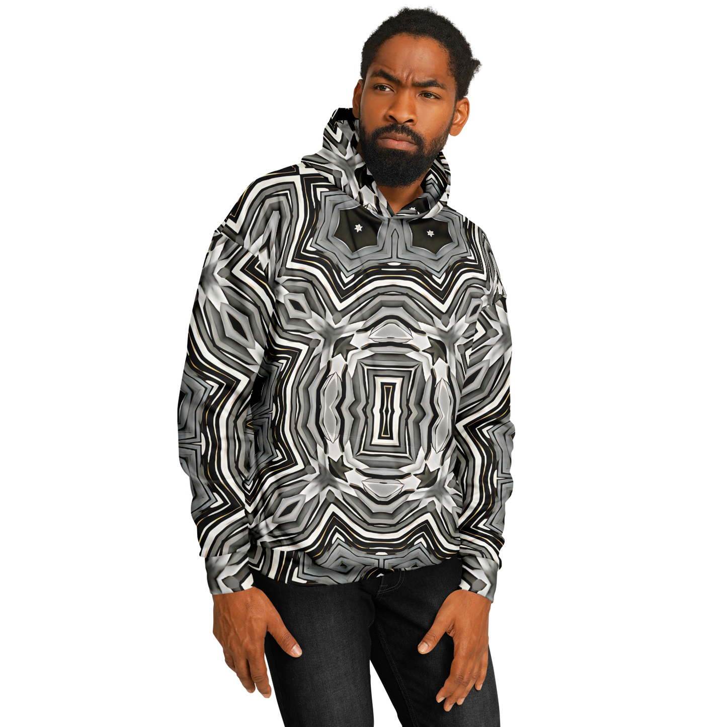 Men's Monochrome Kaleidoscope Pattern Heavyweight Oversized Hoodie