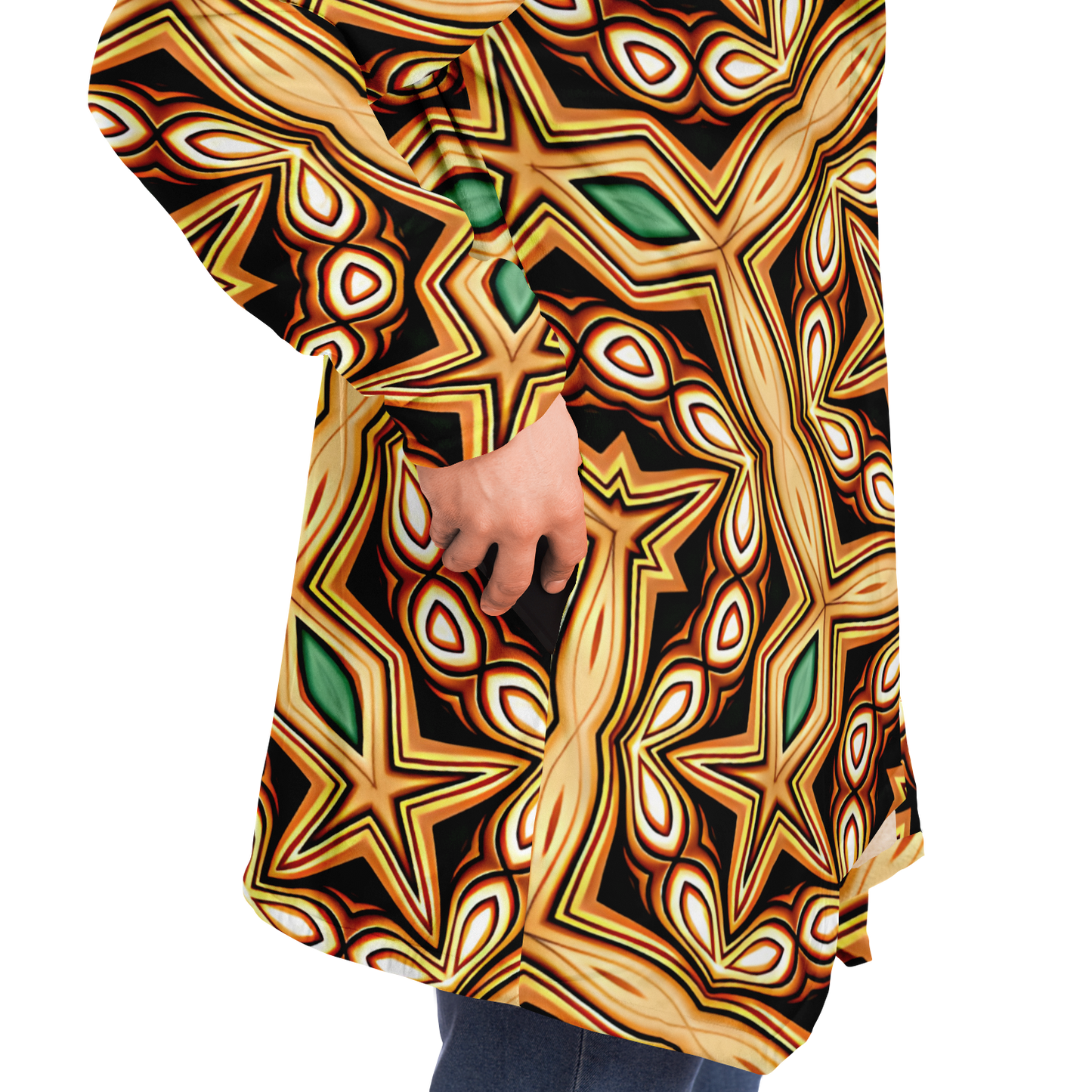 Men's Retro Geometric Brown & Teal Pattern Microfleece Cloak