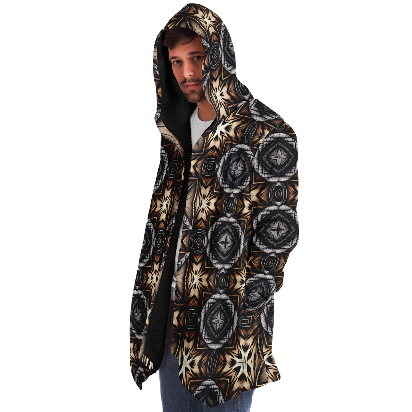 Men's Geometric Kaleidoscope Brown Pattern All Over Print Microfleece Cloak
