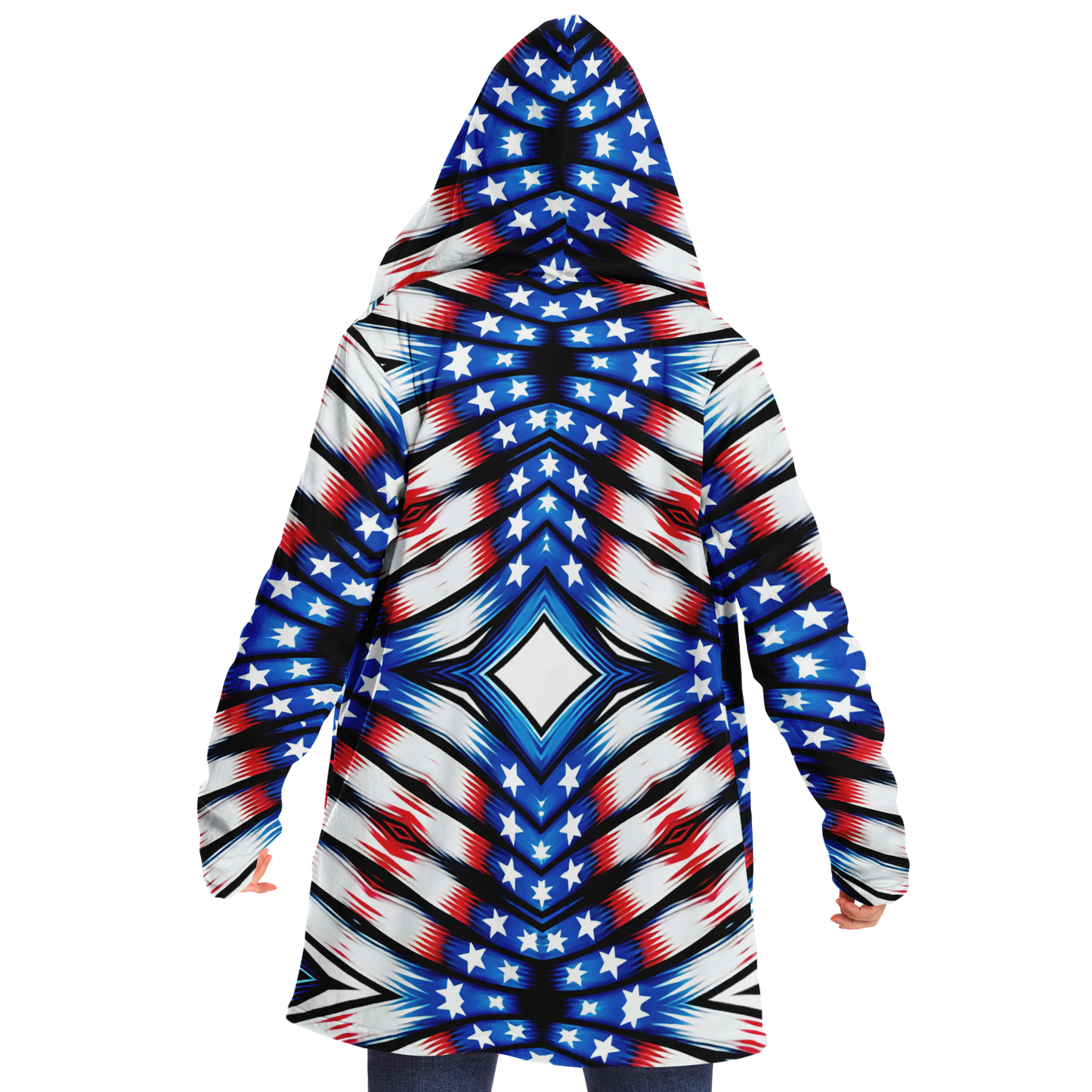 Women's Red White Blue Geometric Pattern All-Over Print Microfleece Cloak