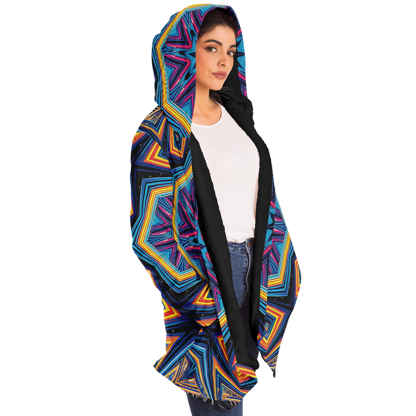 Women's Kaleidoscope Geometric Pattern All Over Print Microfleece Cloak