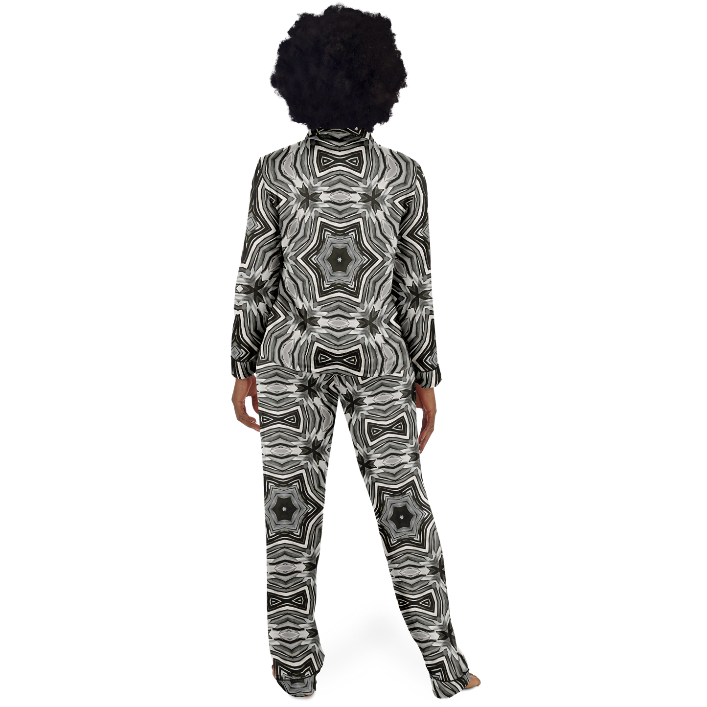 Women's Monochrome Kaleidoscope Pattern Satin Pajamas