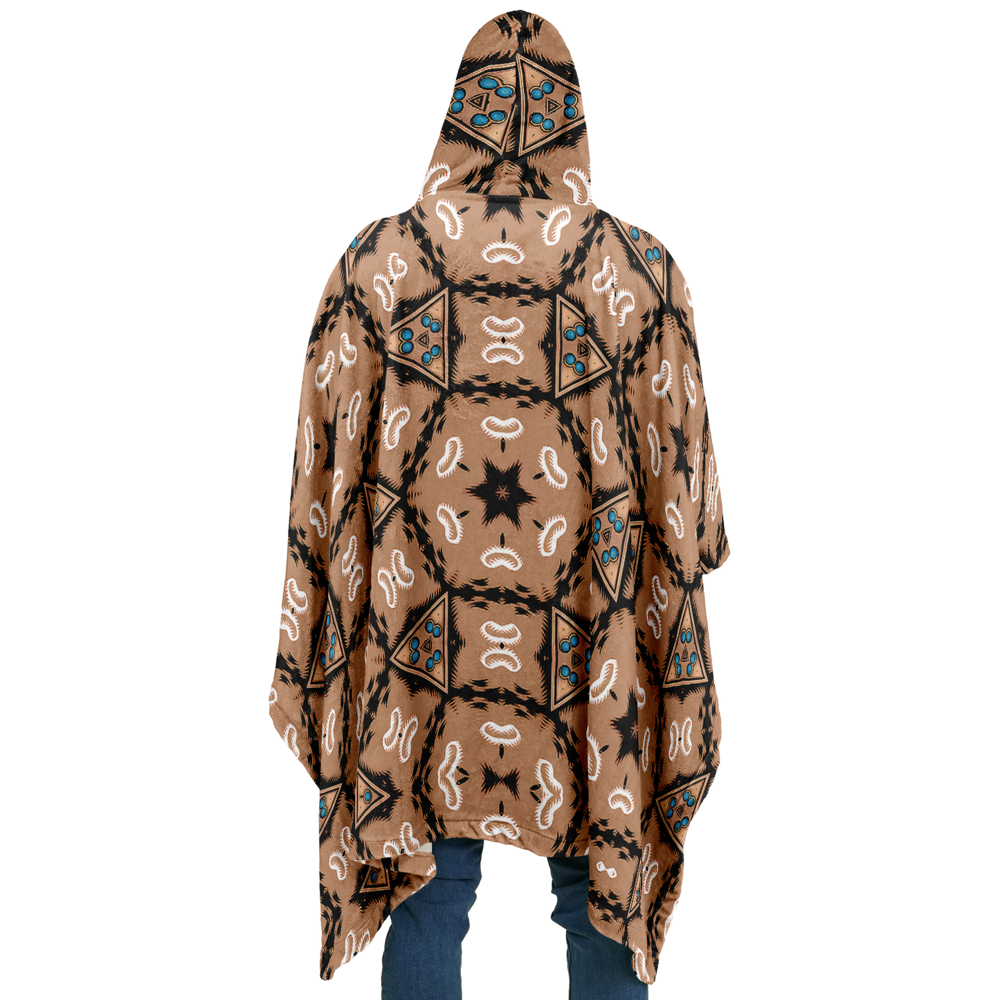 men's Geometric Brown Kaleidoscope Pattern All Over Print Flannel Blanket Poncho