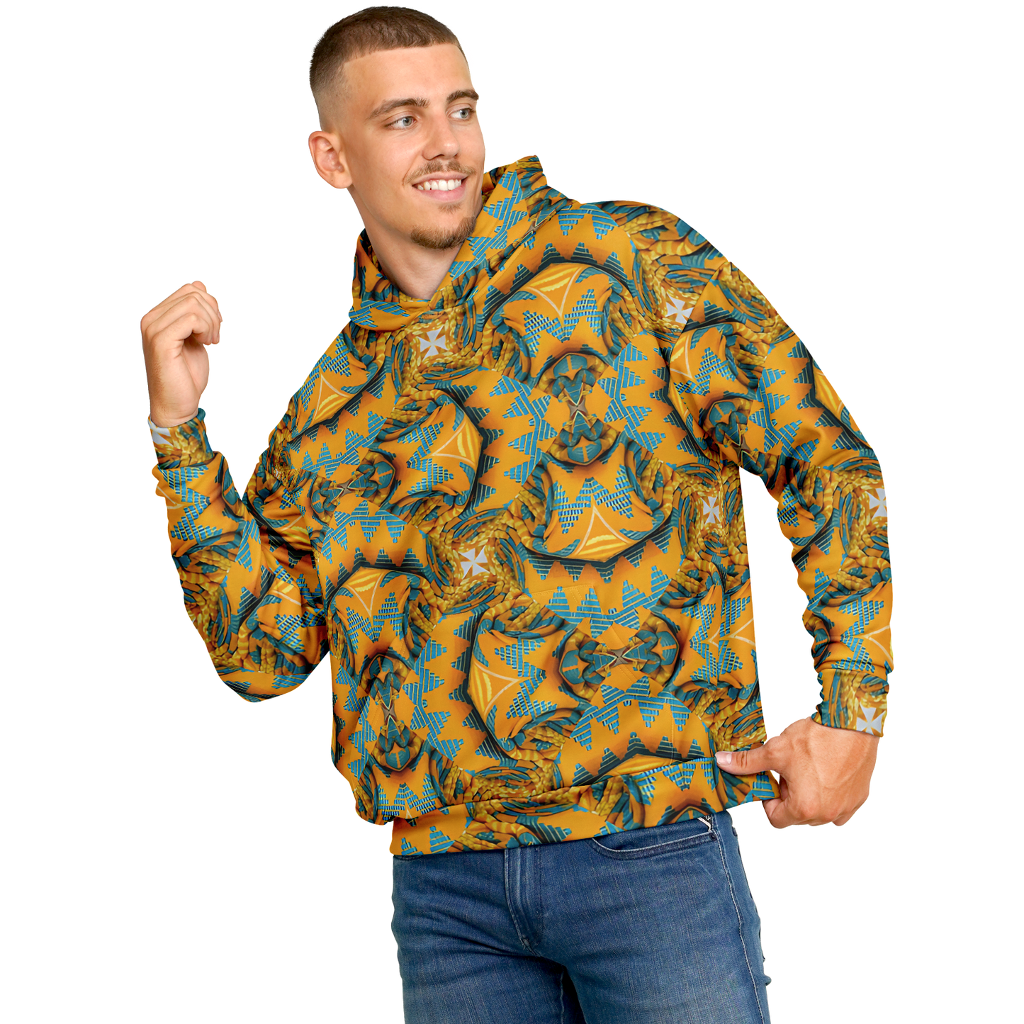 Men's Golden Kaleidoscope Pattern Heavyweight Oversized Hoodie