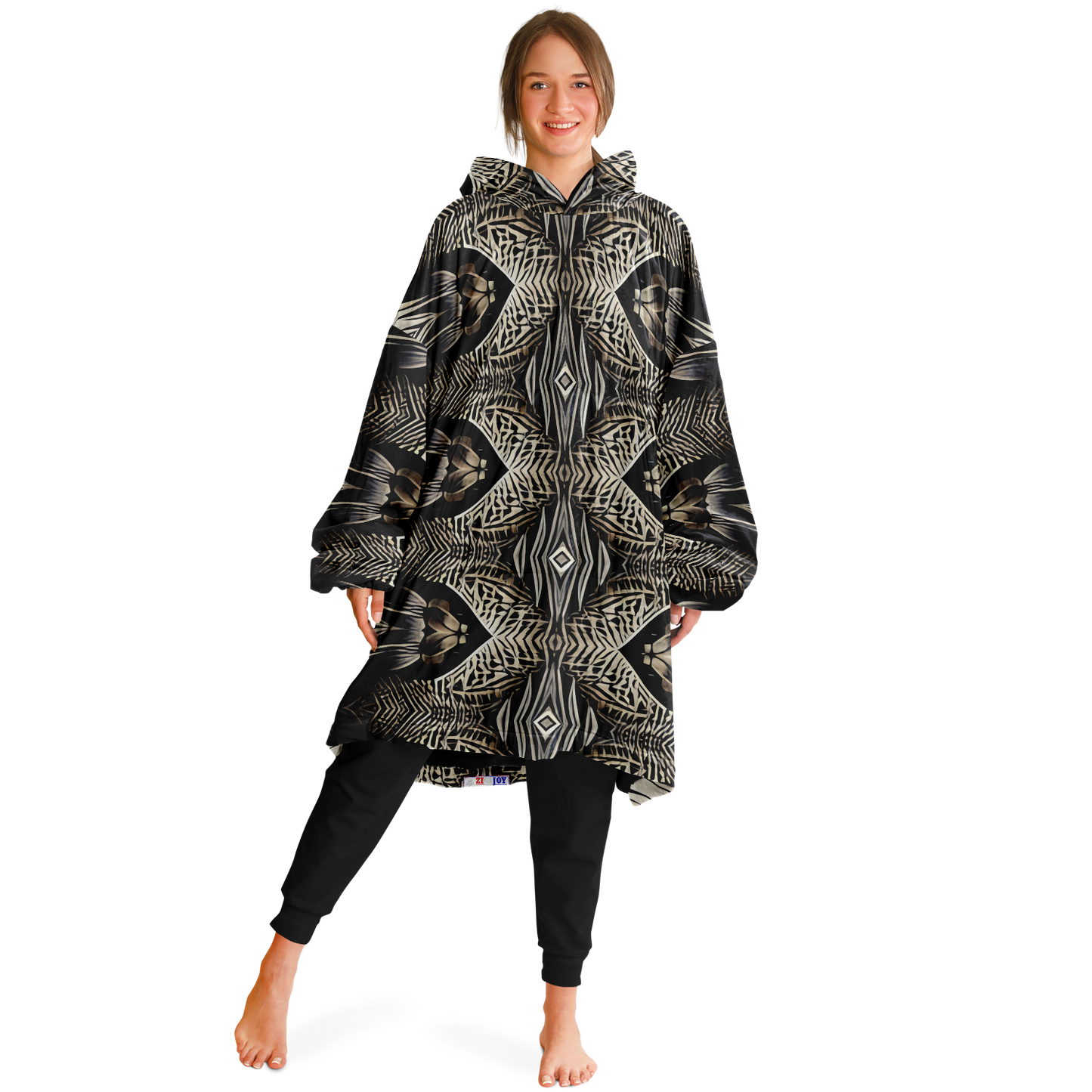 Women's Monochrome Geometric Kaleidoscope Pattern All Over Print Snug Hoodie