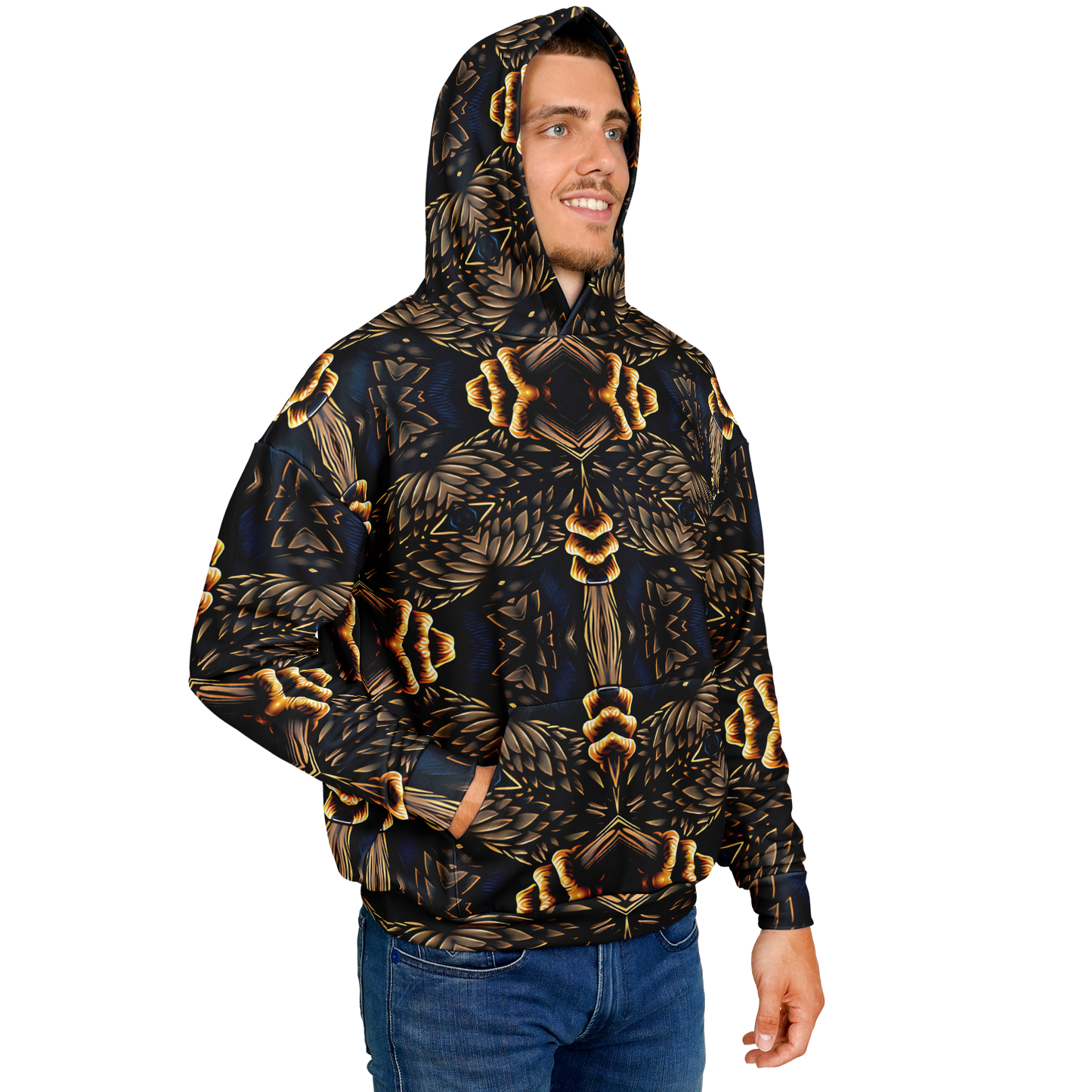 Men's Geometric Gold & Black Pattern Heavyweight Oversized Hoodie