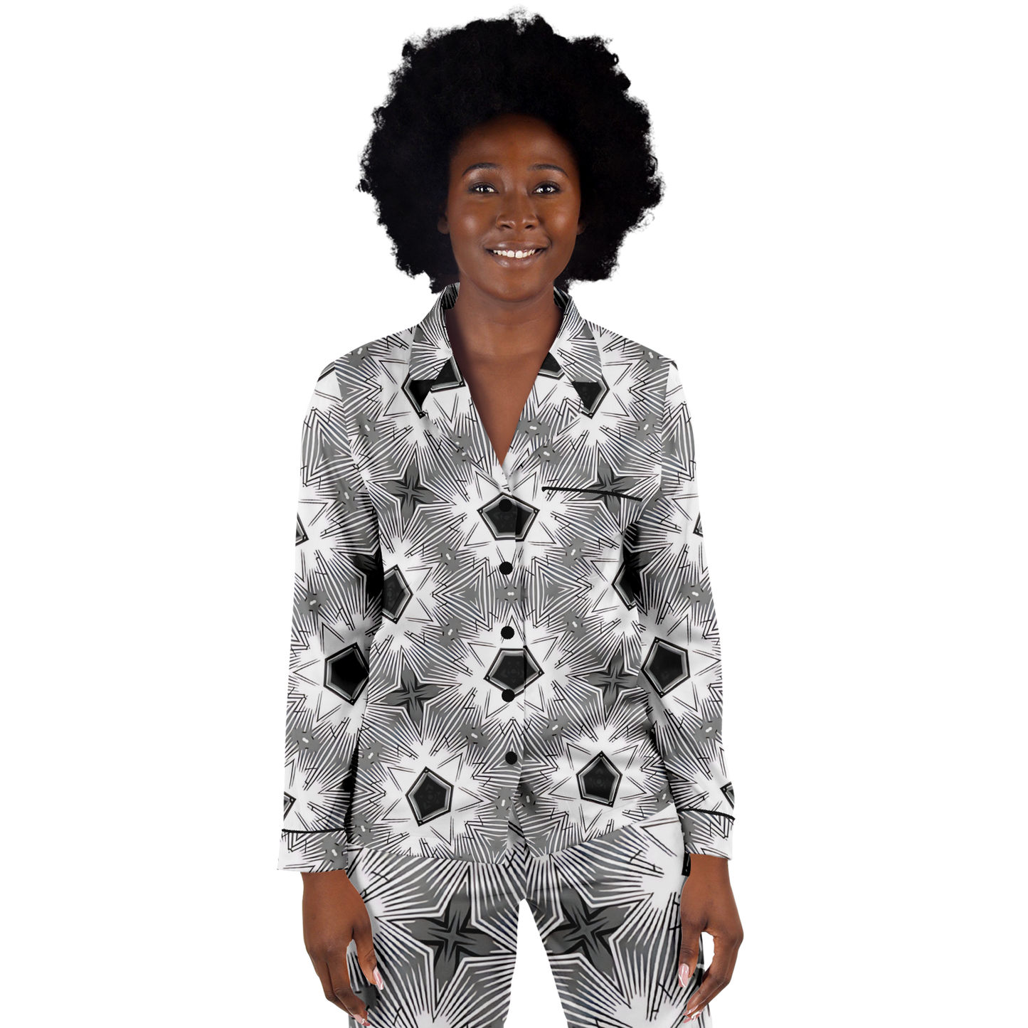 Women's Monochrome Tie-Dye Pattern Satin Pajamas