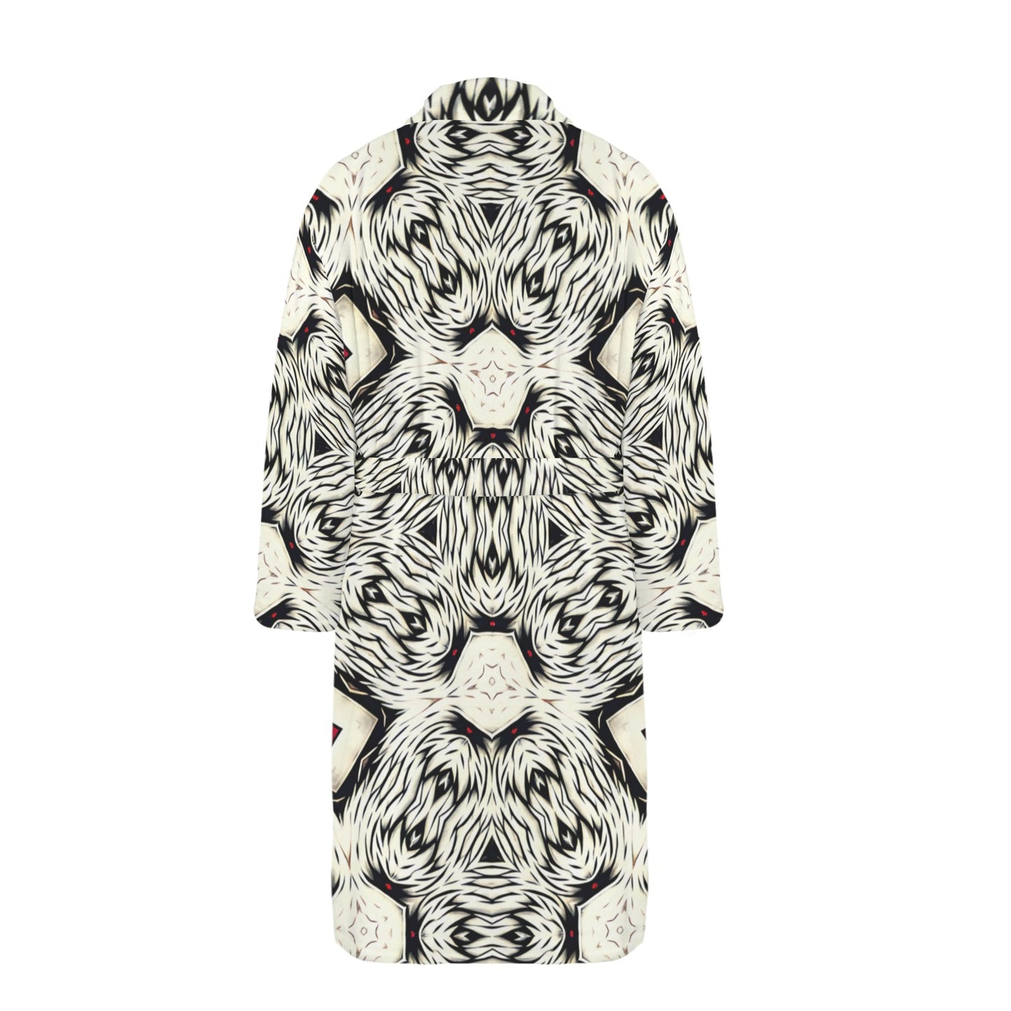 Men's Black & White Abstract Pattern All Over print Belted Sleep Robe