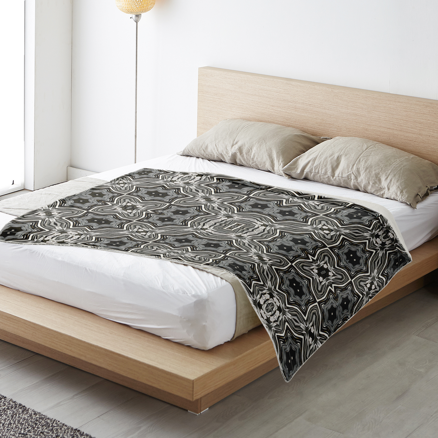 Blanket - Monochrome Kaleidoscope Pattern Premium Microfleece Blanket