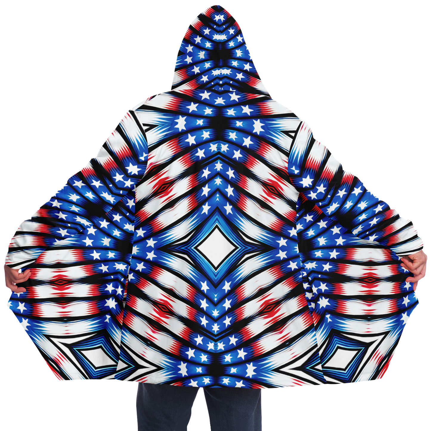 Men's Red White Blue Geometric Pattern All-Over Print All Over Print Microfleece Cloak