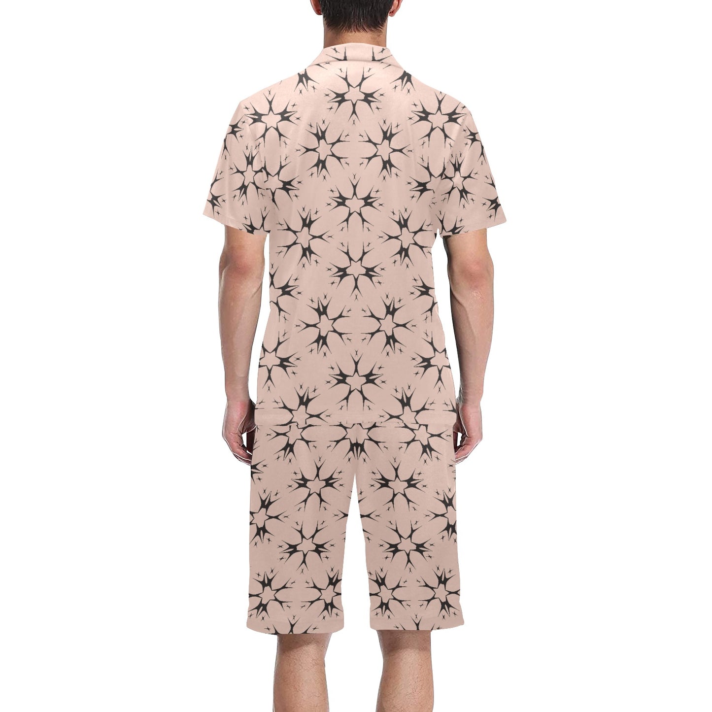 Men's Blush Pink Kaleidoscope Pattern All Over Print V-Neck Short Pajama Set